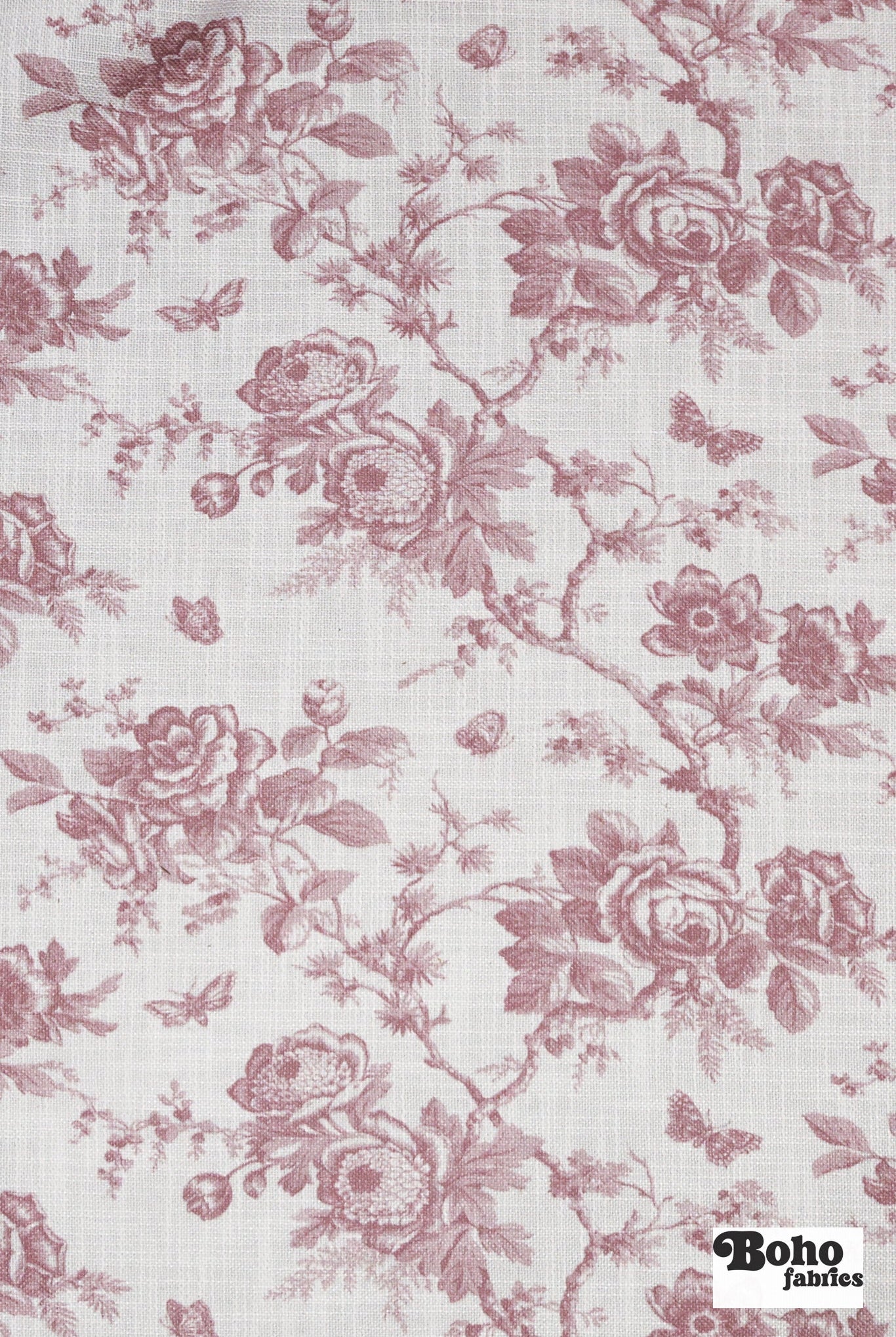 Mauve & White Floral Linen-Look Canvas Woven Fabric - Boho Fabrics - Home Dec. & Upholstery Fabric