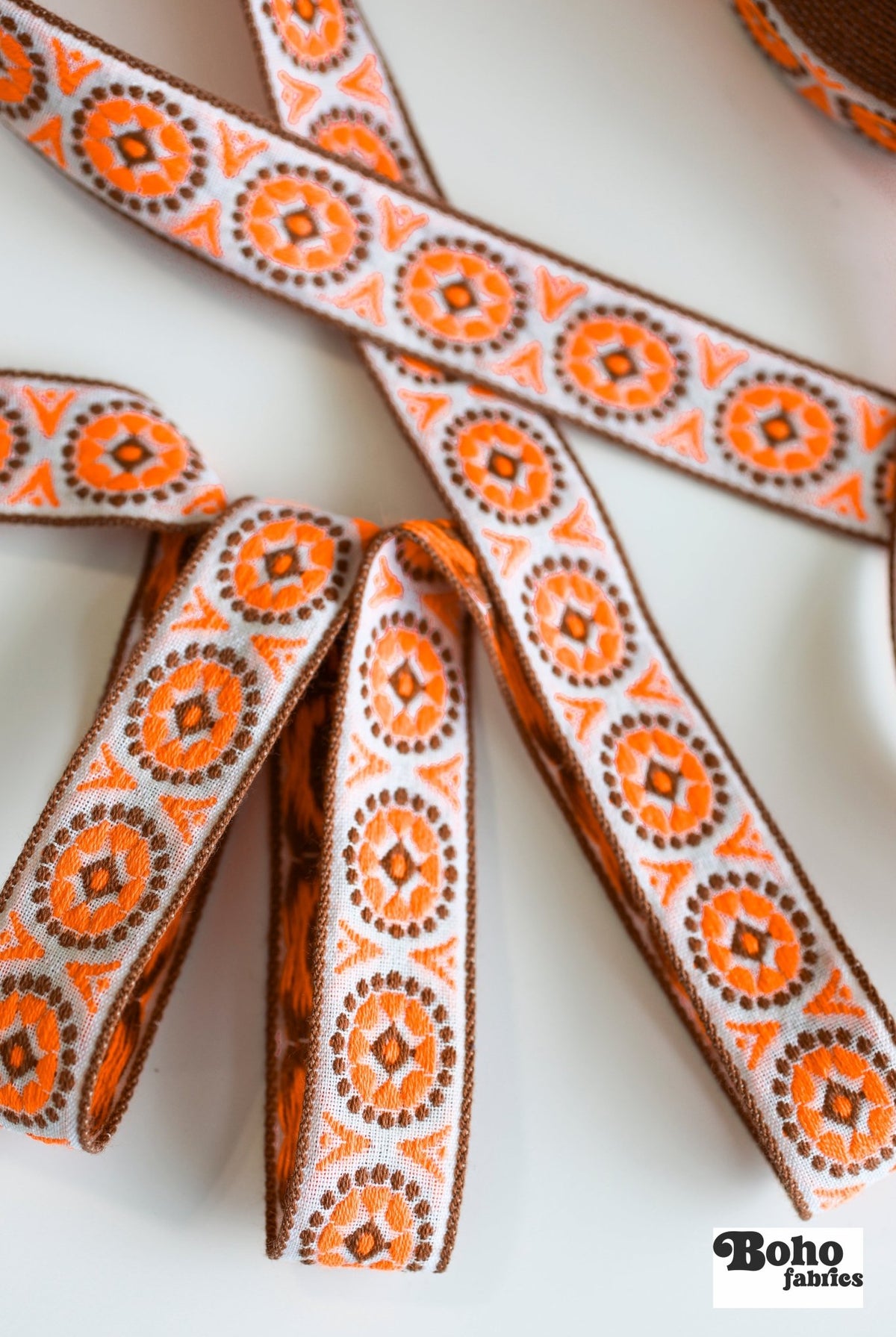 MCM Dots in Brown & Orange. 1" Vintage Jacquard Woven Trim. TRIM - 075 - Boho Fabrics - Trims