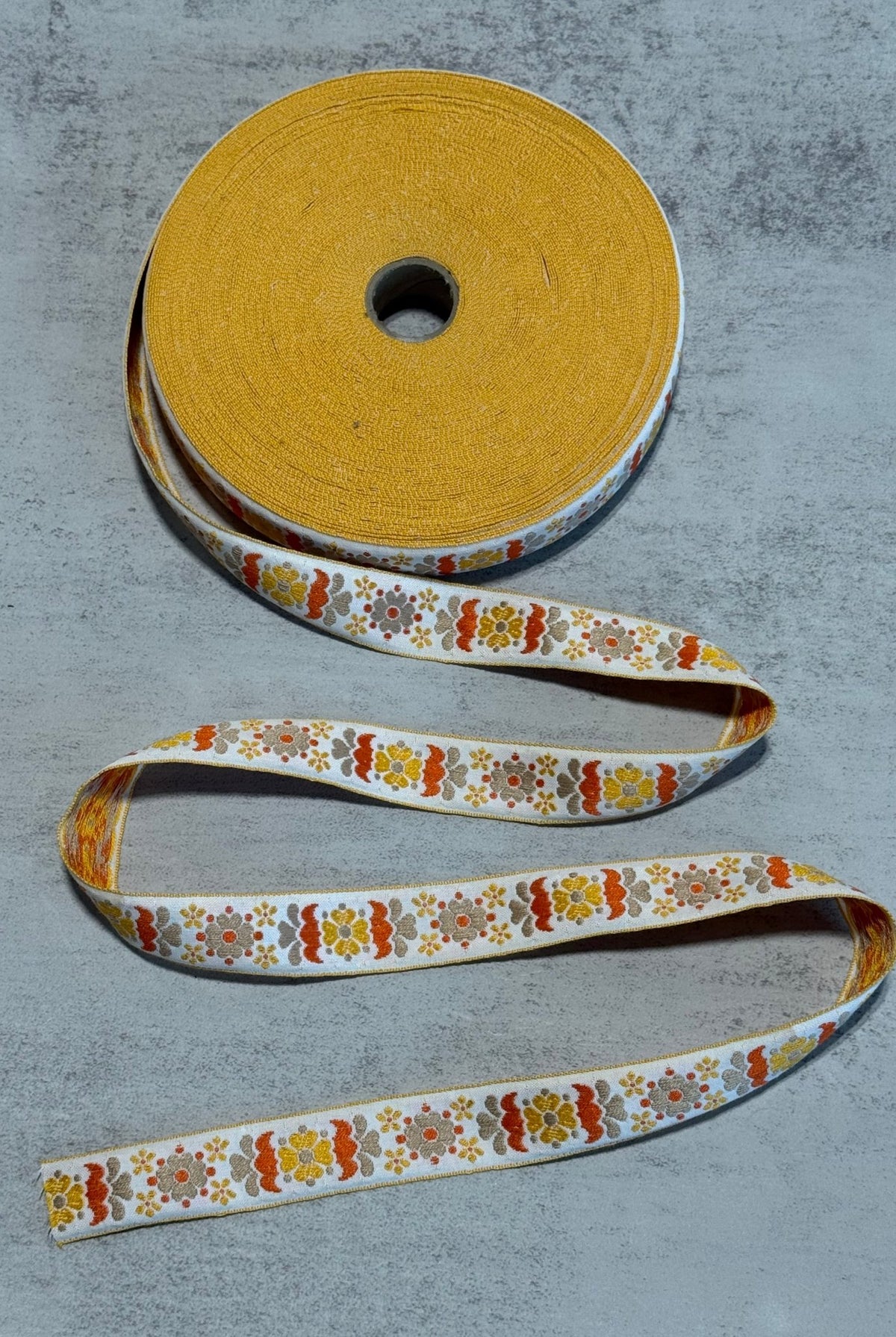 Metallic Crescent Florals, 0.875” Vintage Jacquard Woven Trim. Trim - 169 - Boho Fabrics - Trims
