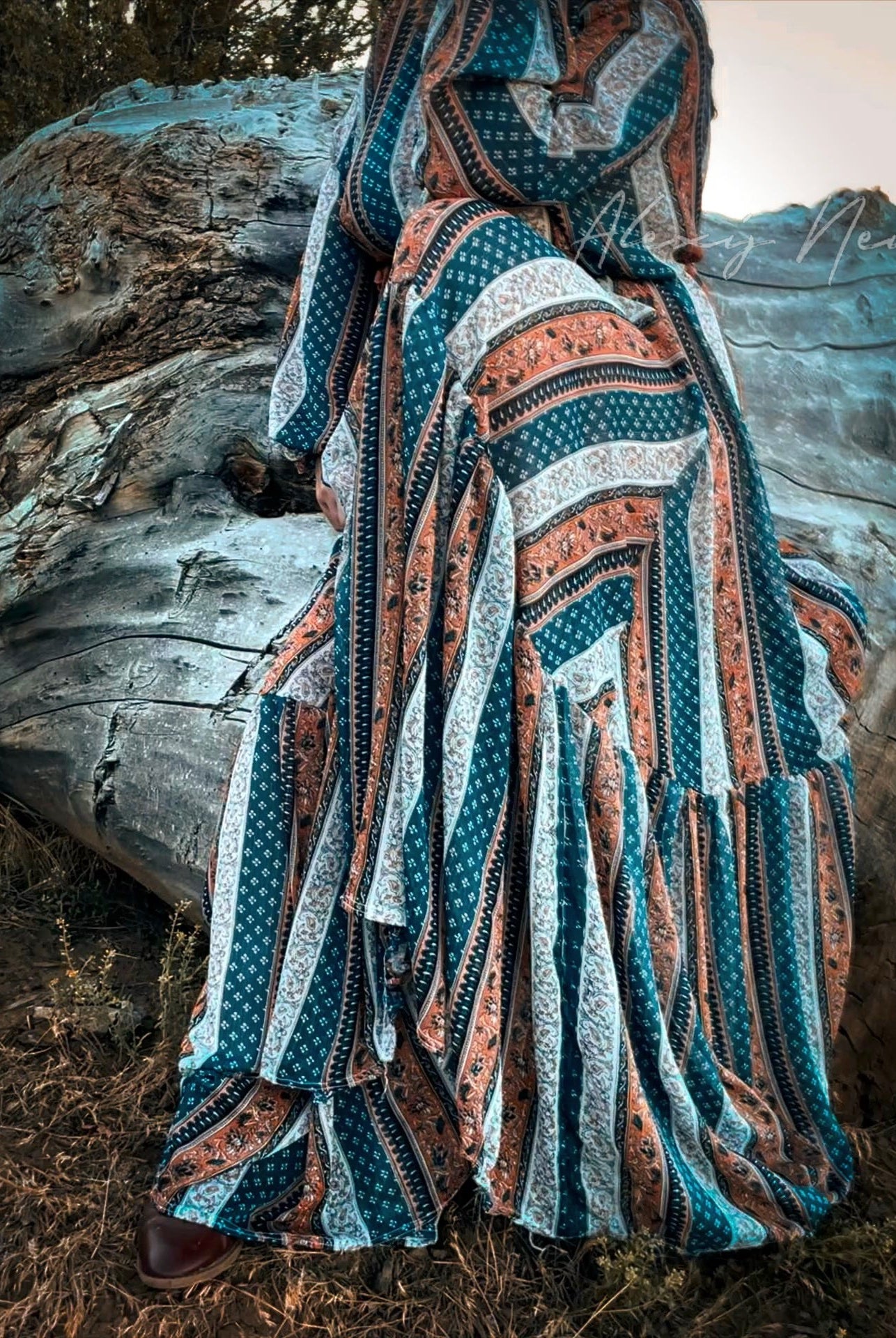 Metallic Teal Paisley, Silky Pebble Chiffon Woven Print Fabric - Boho Fabrics - Chiffon, Woven