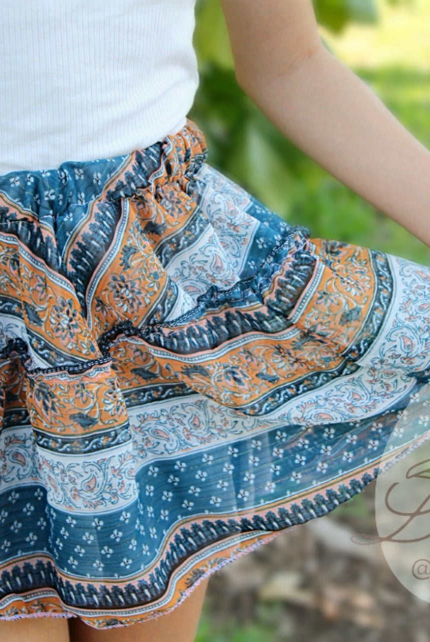 Metallic Teal Paisley, Silky Pebble Chiffon Woven Print Fabric - Boho Fabrics - Chiffon, Woven