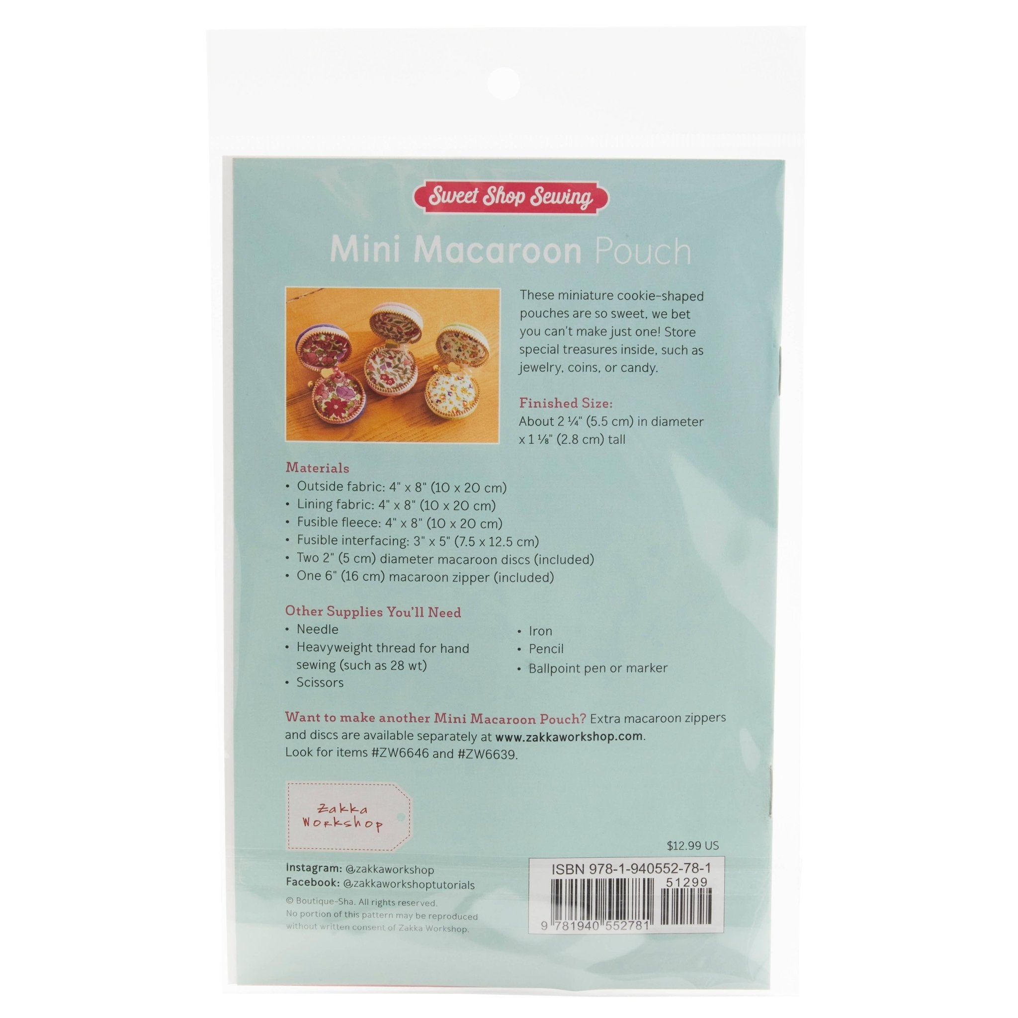 Mini Macaroon Pouch, Sewing Pattern with Hardware - Boho Fabrics - Bag Making Supplies