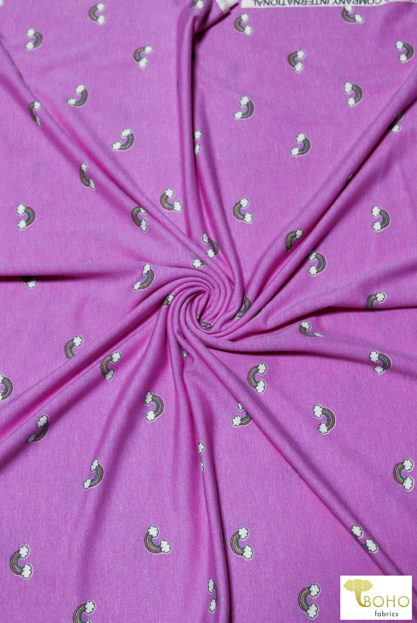 Mini Rainbows on Orchid Purple, French Terry Knit Print. FTP-320-PURP - Boho Fabrics