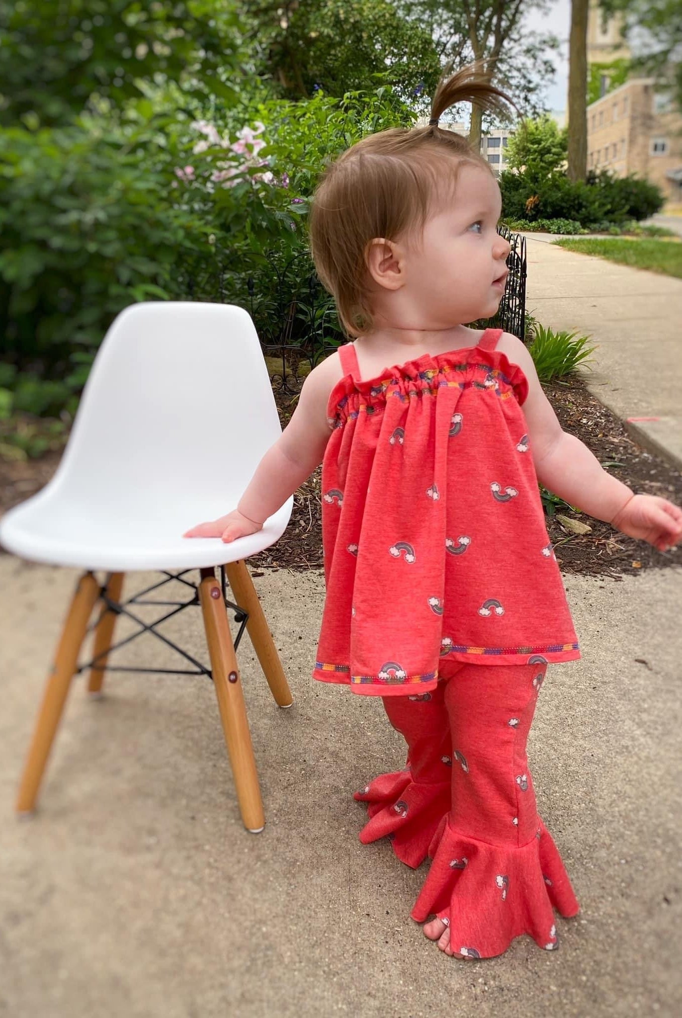 Mini Rainbows on Red, French Terry Knit Print. FTP - 320 - RED - Boho Fabrics - French Terry Prints, Knit Fabric