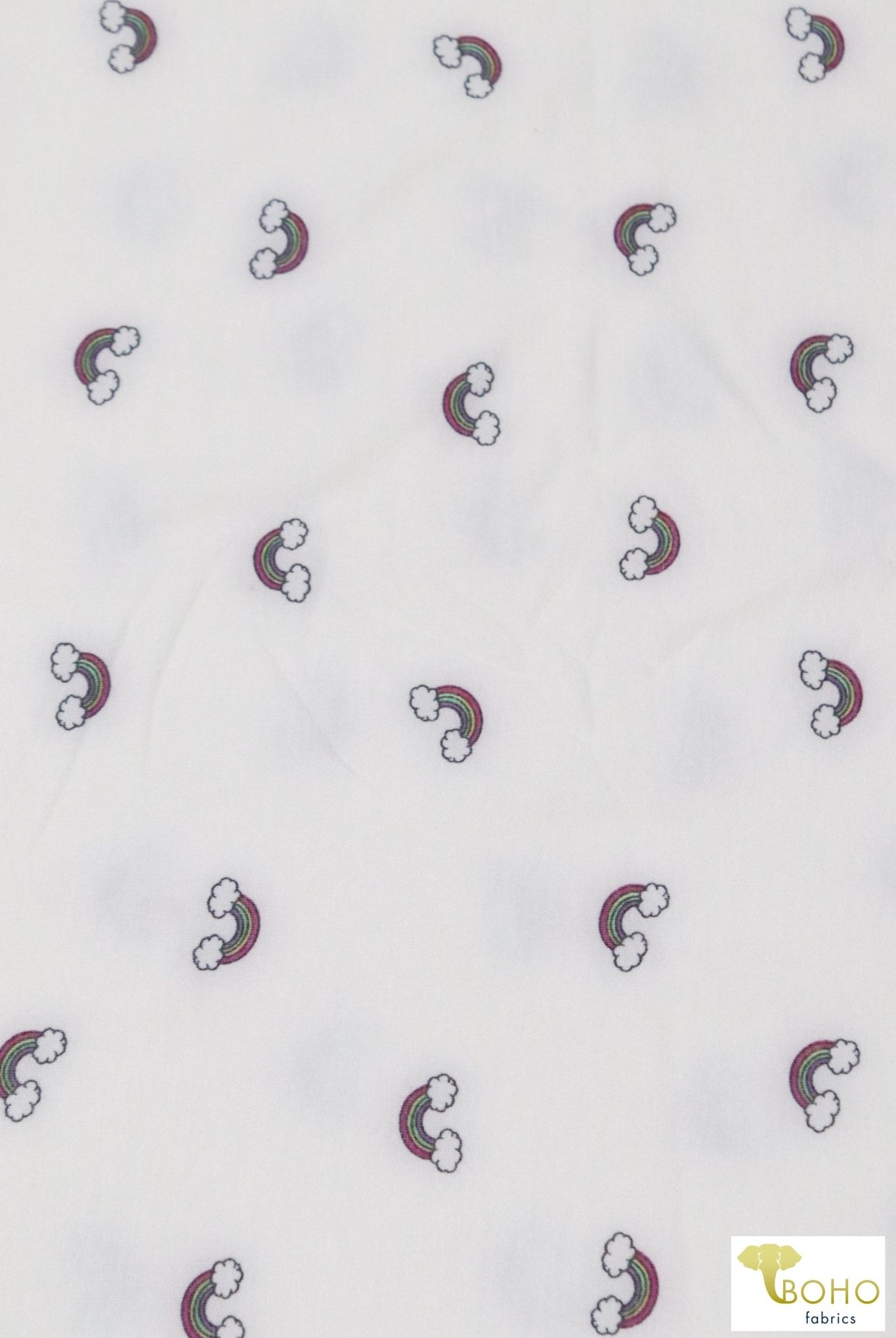Mini Rainbows on White, French Terry Knit Print. FTP-320-WHT - Boho Fabrics