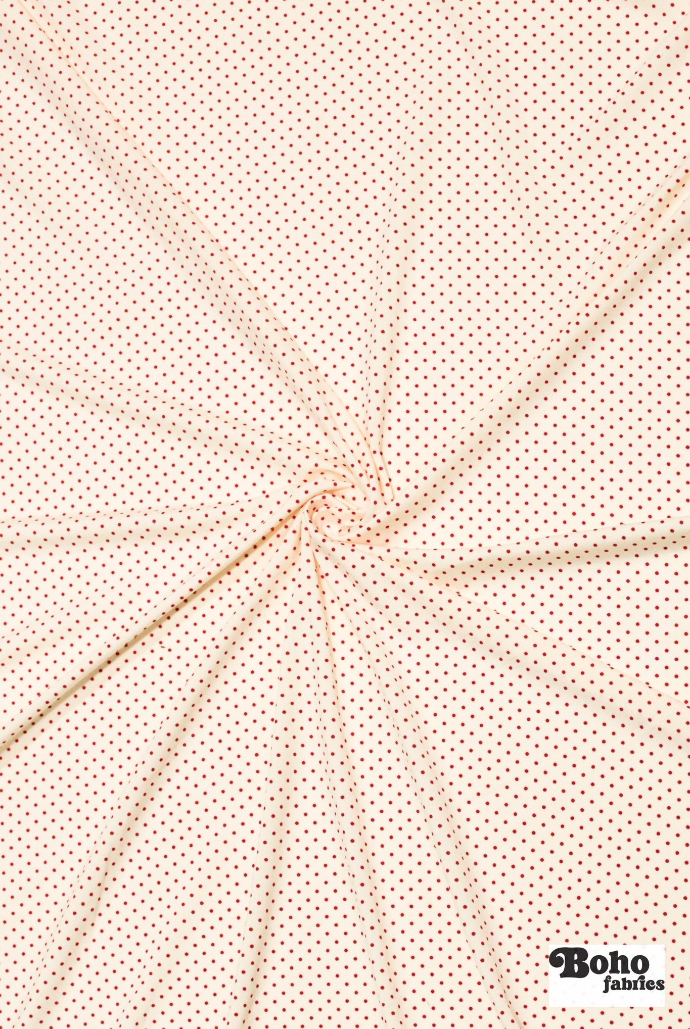 Mini Red Polka Dots on Ivory, Athletic Knit Fabric - Boho Fabrics - Athletic Knit Fabric