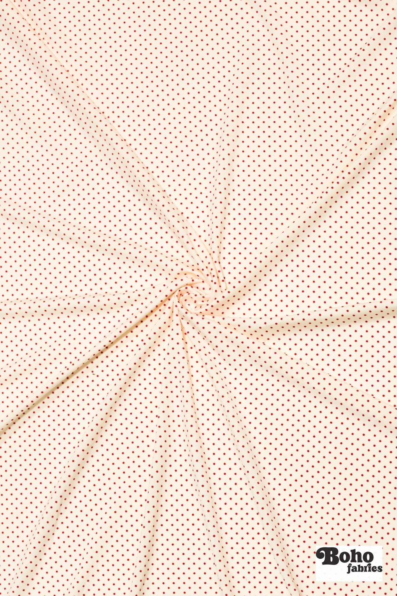 Mini Red Polka Dots on Ivory, Athletic Knit Fabric - Boho Fabrics - Athletic Knit Fabric