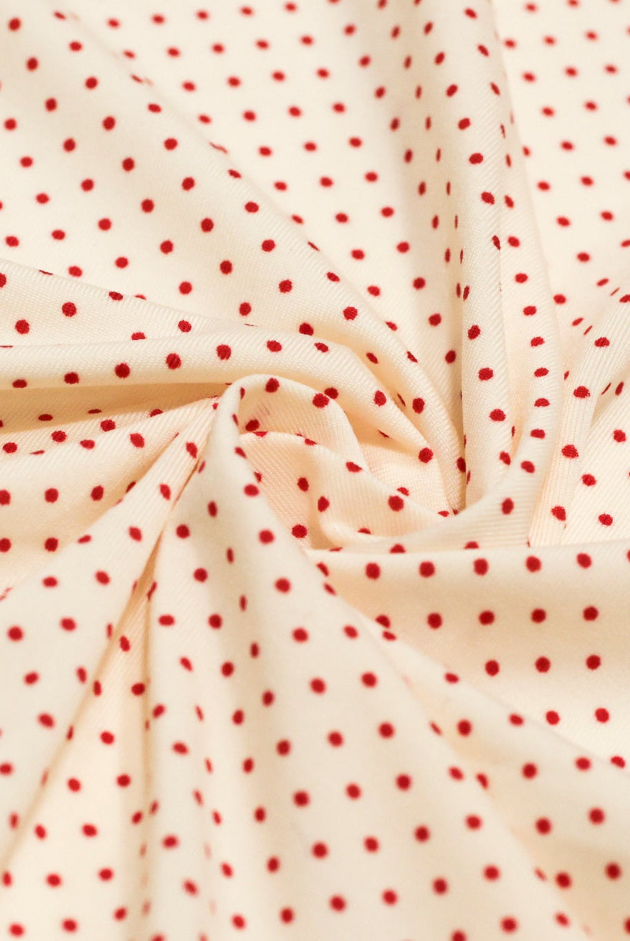 Mini Red Polka Dots on Ivory, Athletic Knit Fabric - Boho Fabrics - Athletic Knit Fabric