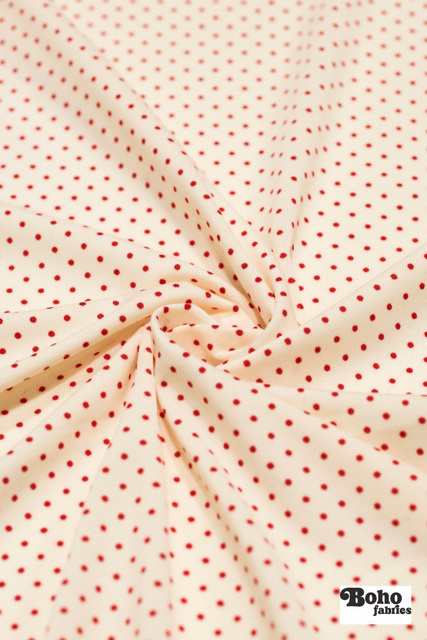 Mini Red Polka Dots on Ivory, Athletic Knit Fabric - Boho Fabrics - Athletic Knit Fabric