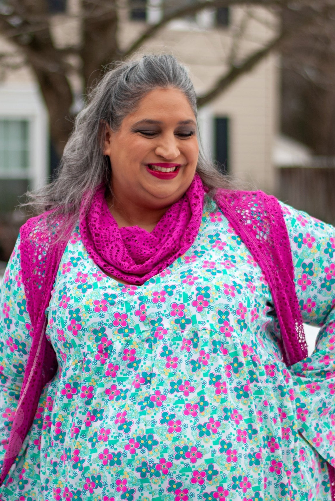 Minty Pink Flowers, Printed Athletic Knit Fabric - Boho Fabrics - Athletic Knit Fabric