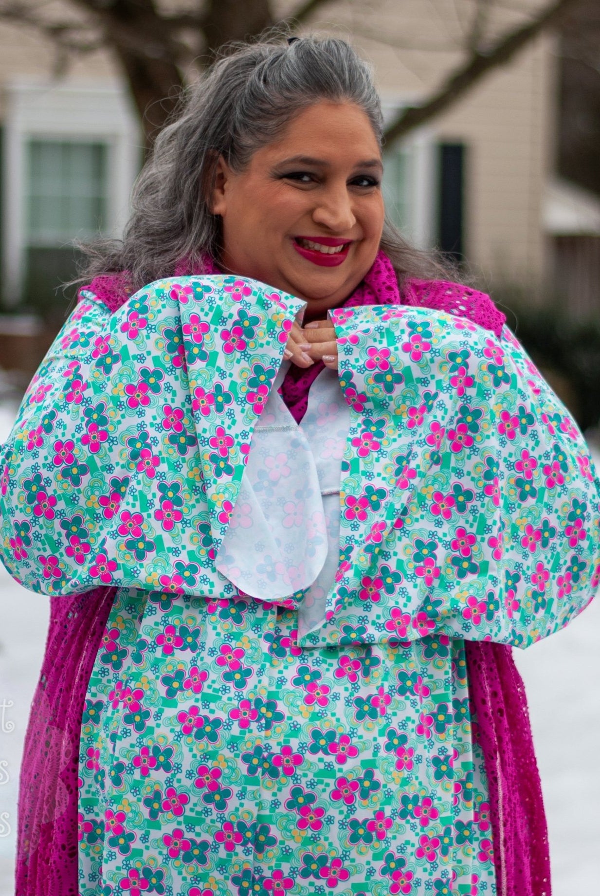 Minty Pink Flowers, Printed Athletic Knit Fabric - Boho Fabrics - Athletic Knit Fabric