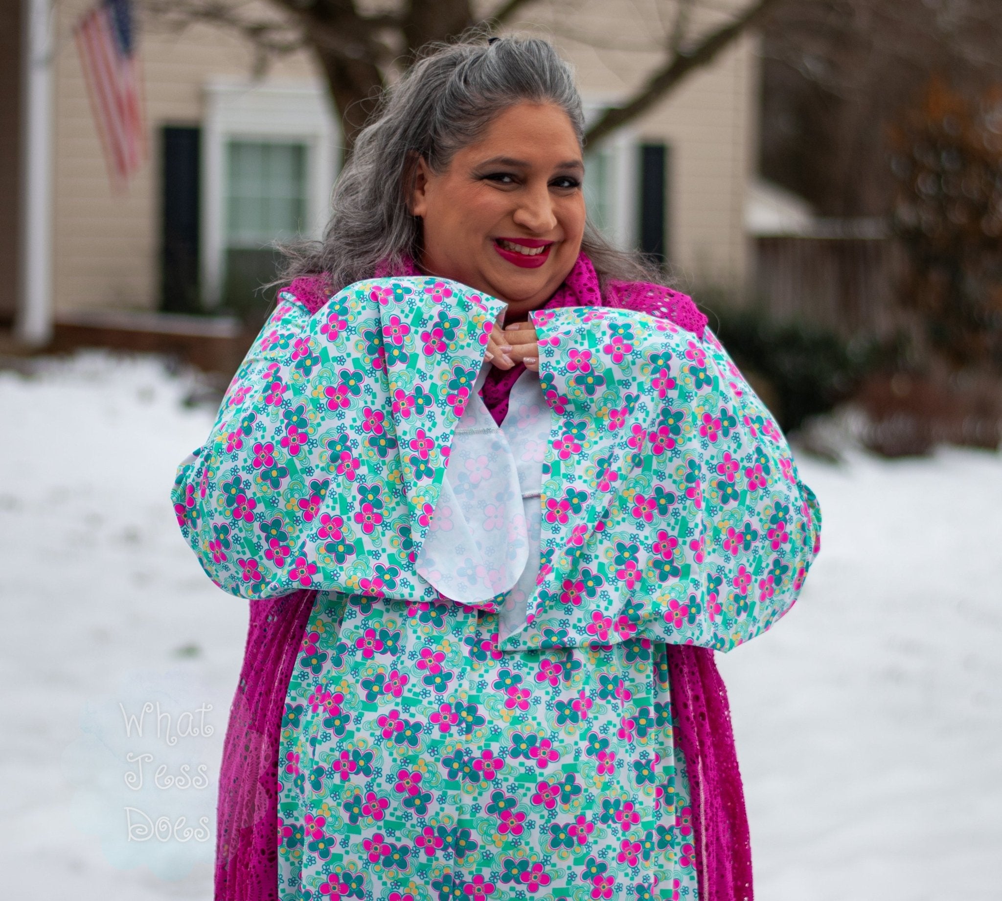 Minty Pink Flowers, Printed Athletic Knit Fabric - Boho Fabrics - Athletic Knit Fabric