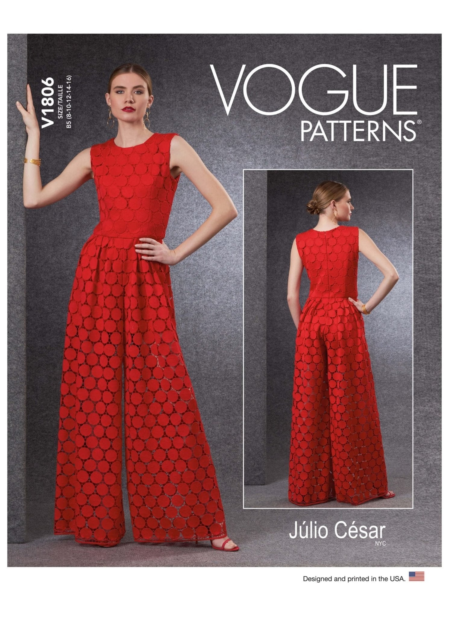 Misses Jumpsuit by Julio Cesar. V1806, New Vogue Pattern - Boho Fabrics - Sewing Patterns