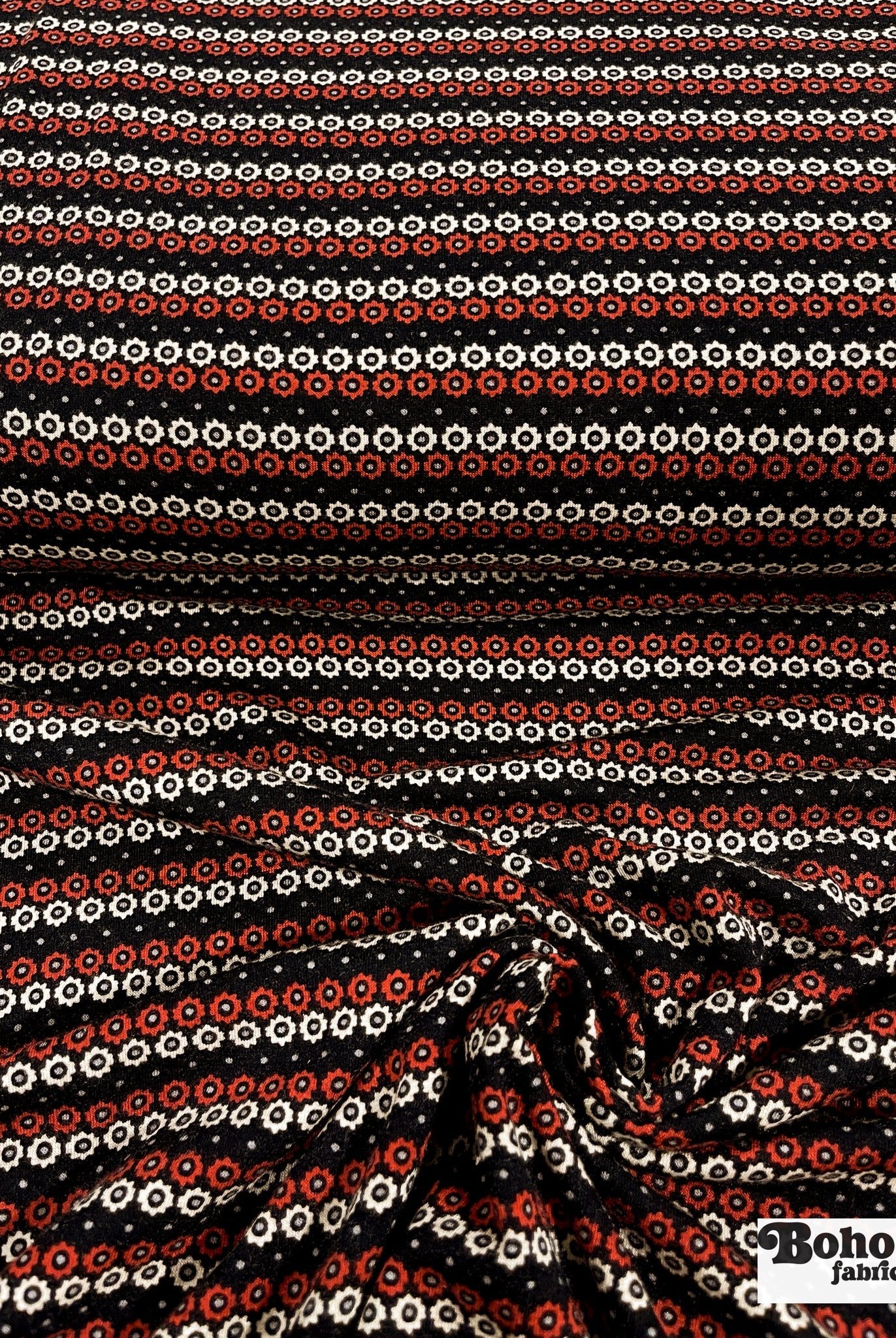 Mod Daisy Stripes, Printed Rayon Knit Fabric - Boho Fabrics - Rayon Jersey Prints, Knit Fabric