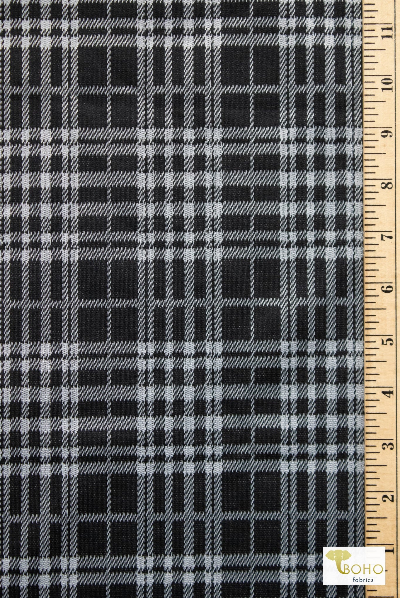 Modern Black Plaid, Ponte Knit Fabric - Boho Fabrics - Ponte Print, Knit Fabric