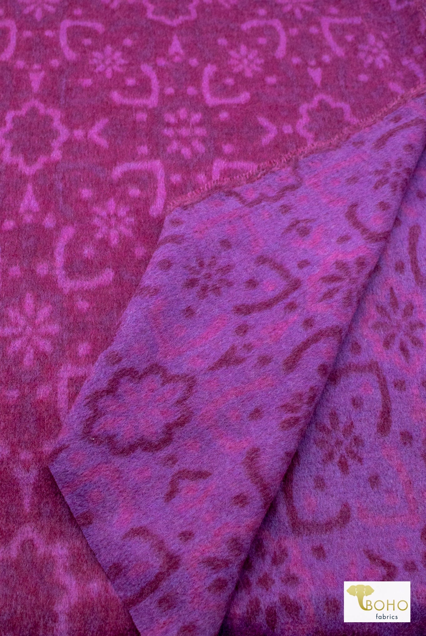 Mosaic Plum Tapestry. Felted Wool, Double Sided. Woven Fabric - Boho Fabrics - Quilted, Woven