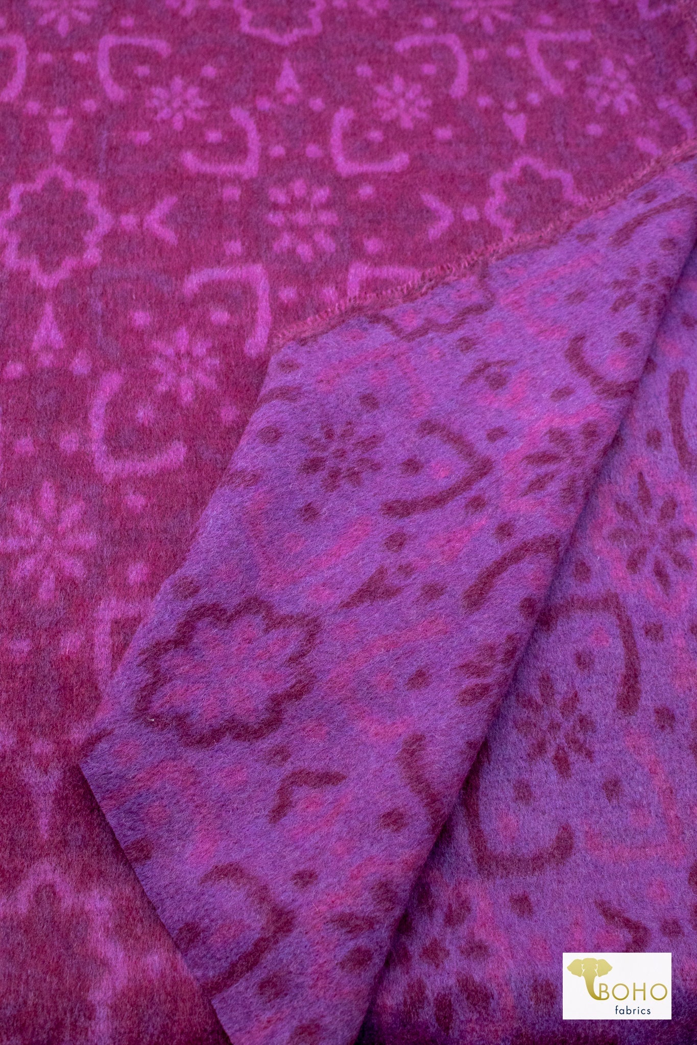 Mosaic Plum Tapestry. Felted Wool, Double Sided. Woven Fabric - Boho Fabrics - Quilted, Woven