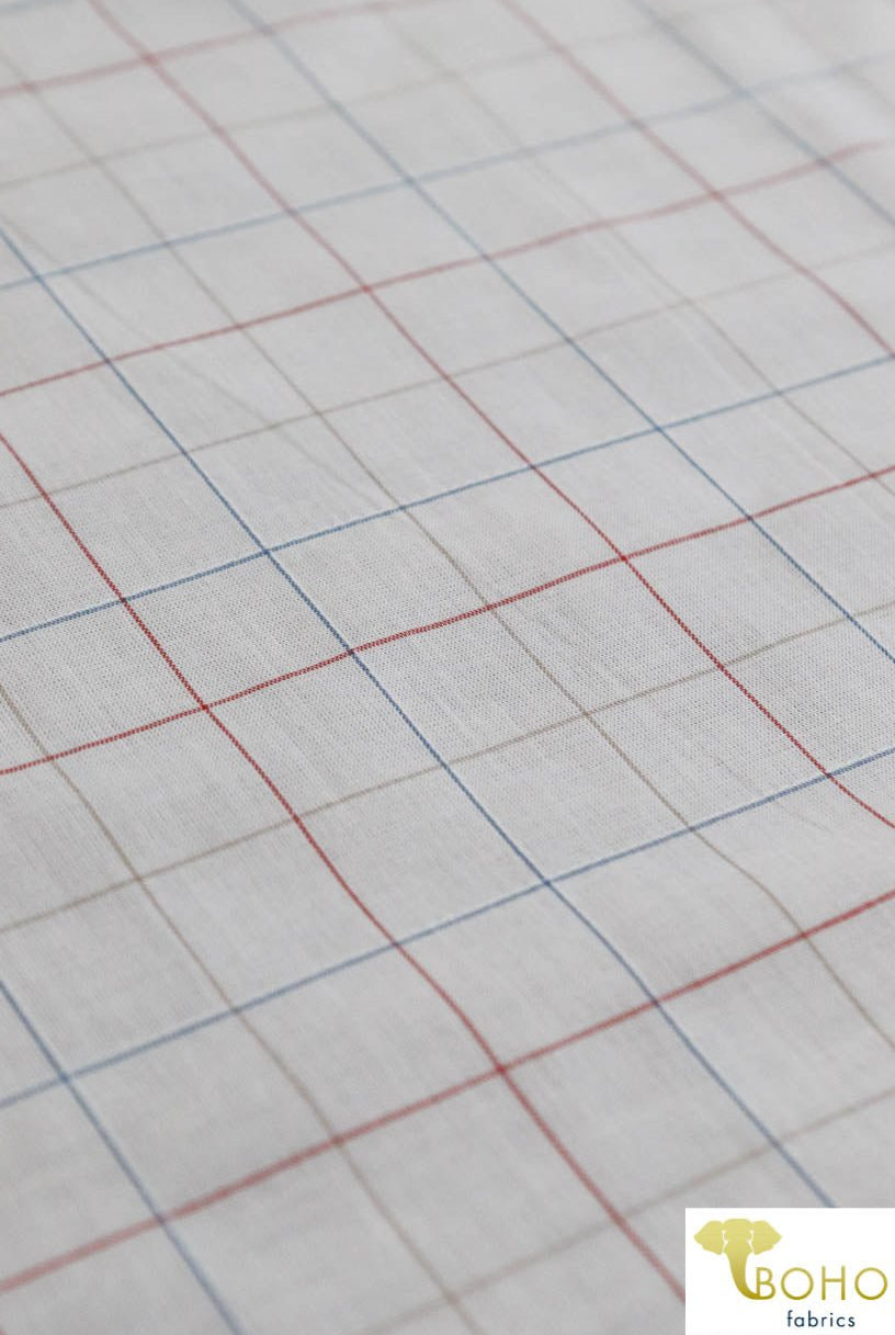 Multi Color Grid on White. Cotton Woven Fabric. WV-132 - Boho Fabrics