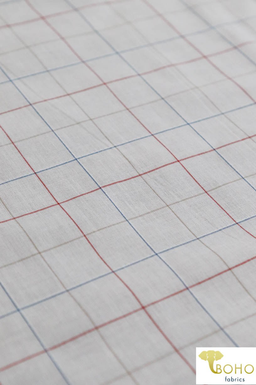 Multi Color Grid on White. Cotton Woven Fabric. WV-132 - Boho Fabrics