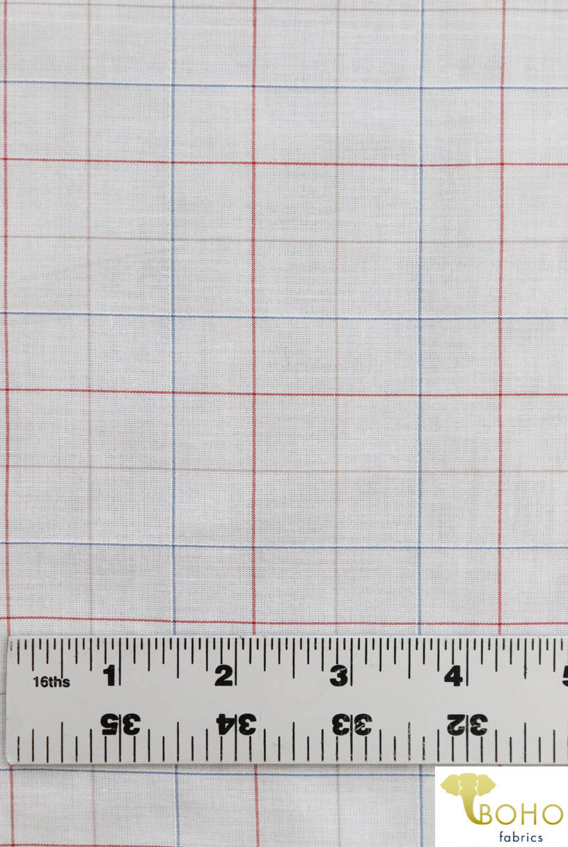 Multi Color Grid on White. Cotton Woven Fabric. WV-132 - Boho Fabrics
