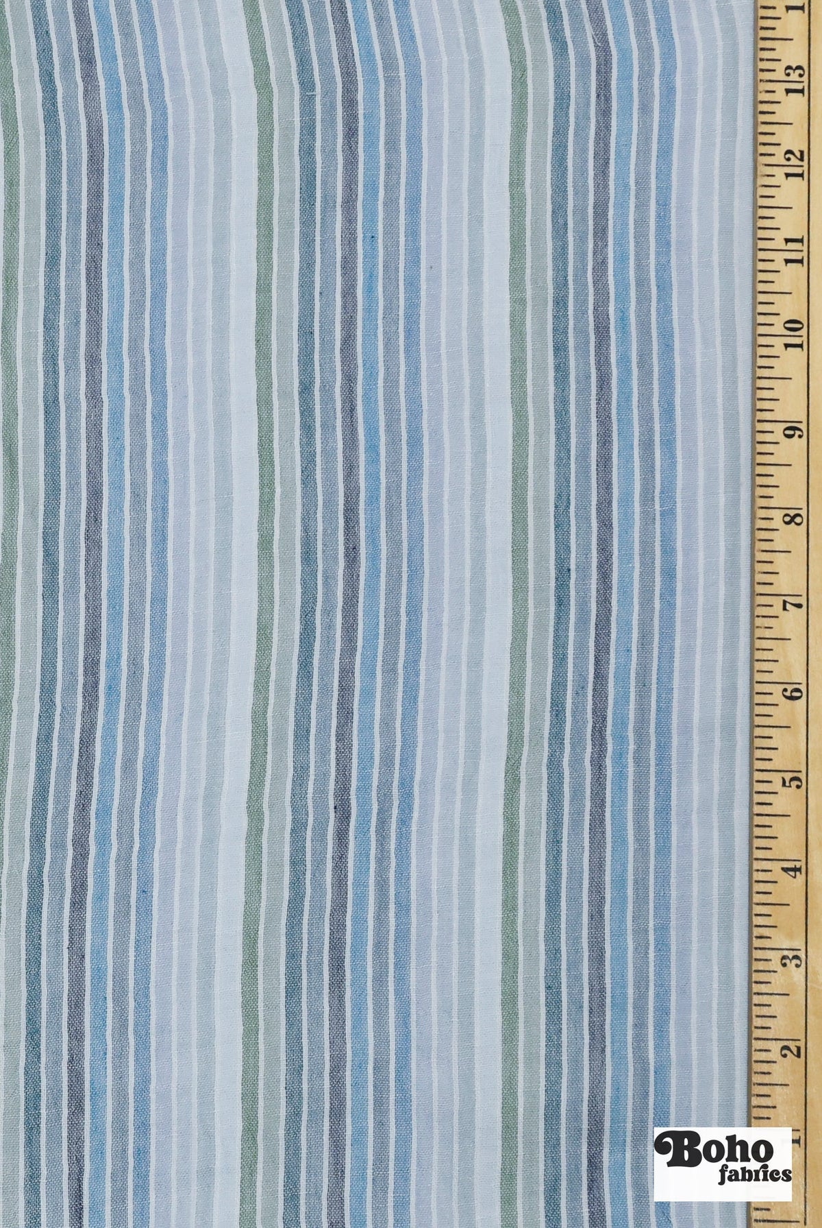 Muted Blues and Greens Striped Double Gauze Cotton Woven Fabric - Boho Fabrics - Gauze, Woven