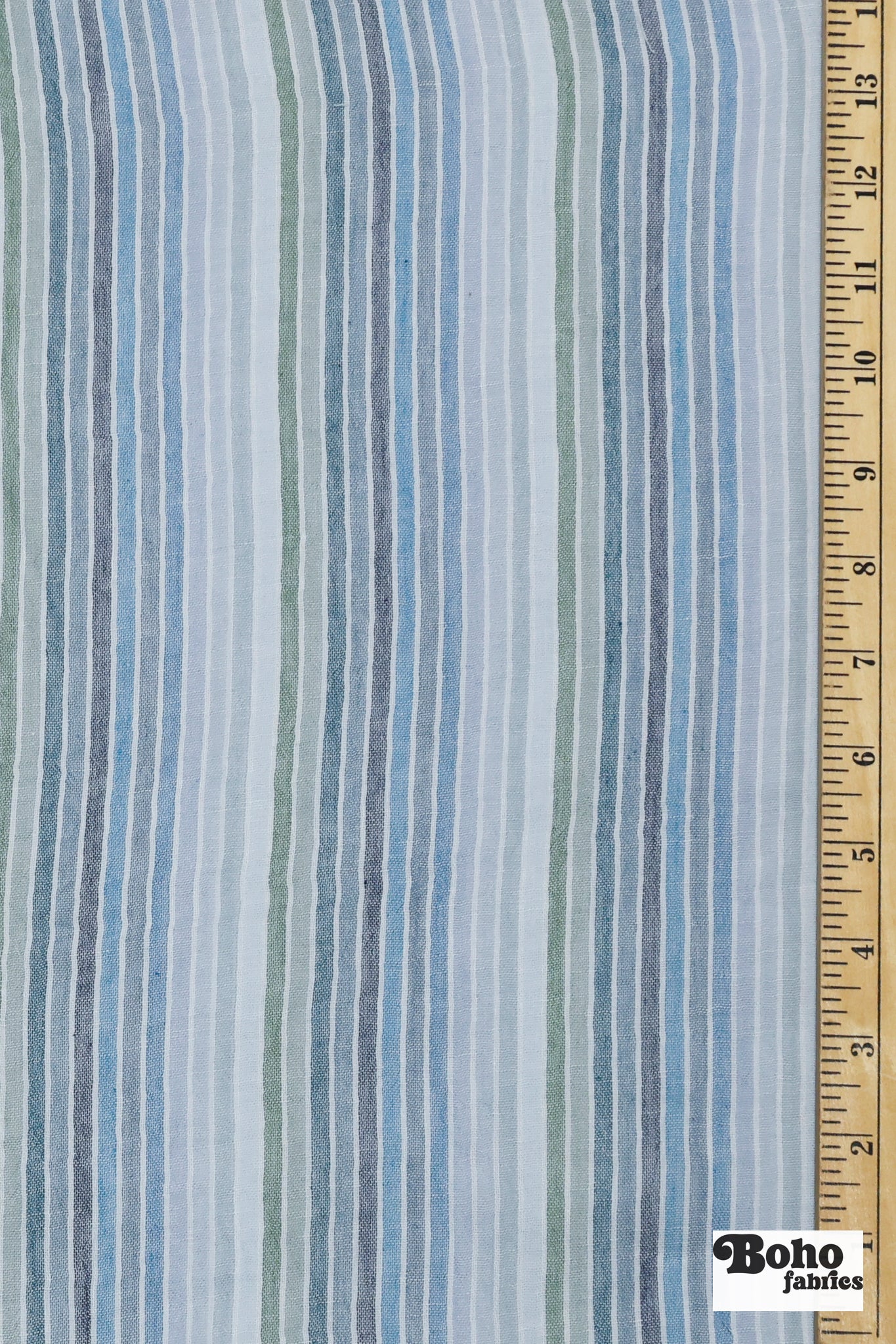 Muted Blues and Greens Striped Double Gauze Cotton Woven Fabric - Boho Fabrics - Gauze, Woven