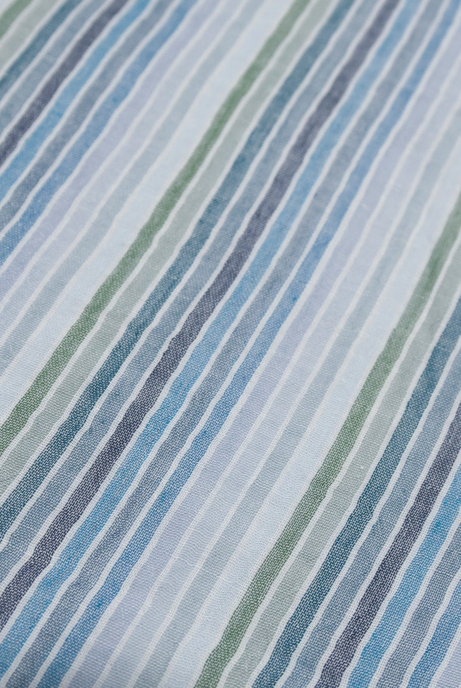 Muted Blues and Greens Striped Double Gauze Cotton Woven Fabric - Boho Fabrics - Gauze, Woven