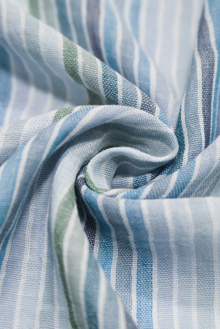 Muted Blues and Greens Striped Double Gauze Cotton Woven Fabric - Boho Fabrics - Gauze, Woven