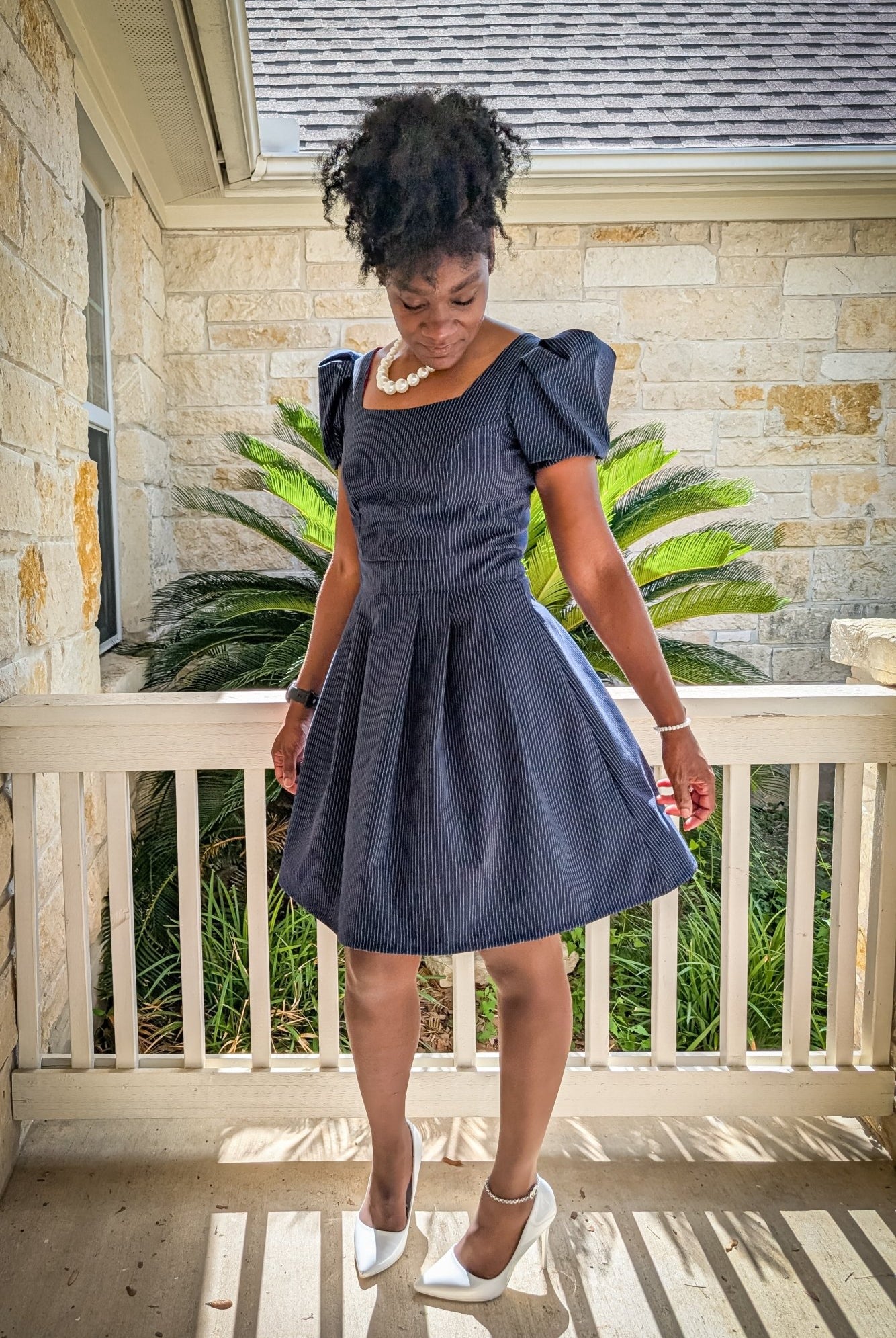 Narrow Navy Pinstripes - Boho Fabrics - Suiting, Woven Fabric