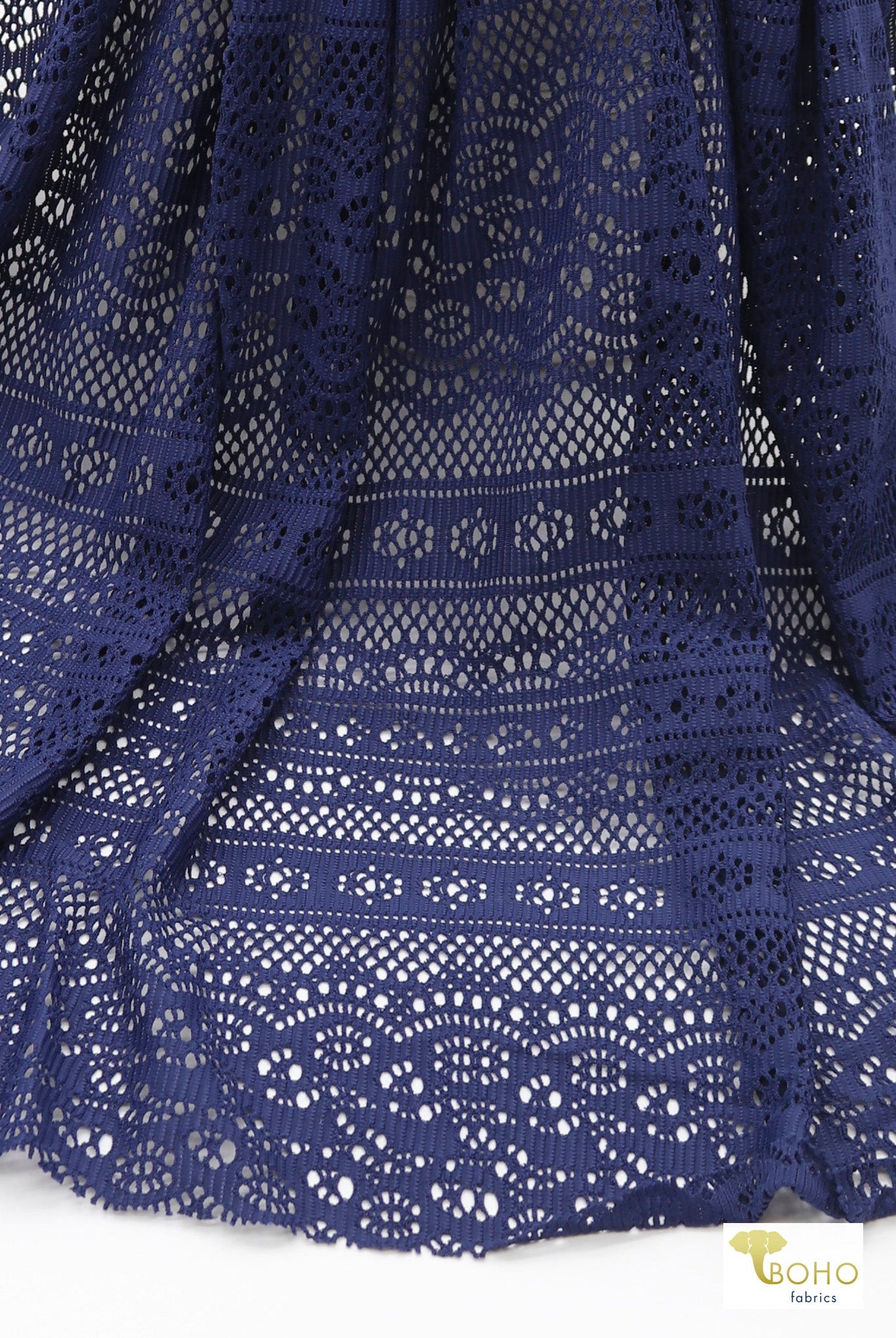 Navy Chantilly, Stretch Lace Fabric - Boho Fabrics - Stretch Lace Fabric