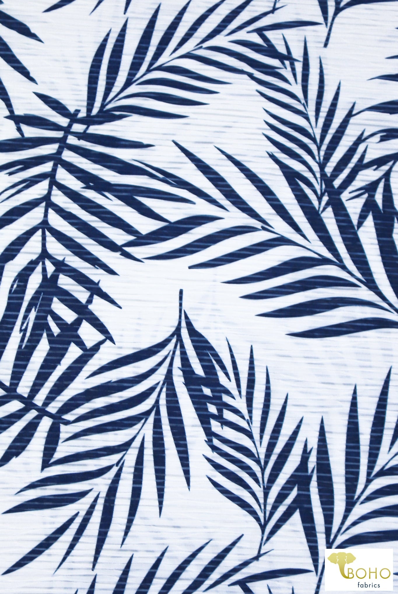 Navy Palms, Burnout Jersey Knit. JER-P-108-BLU - Boho Fabrics