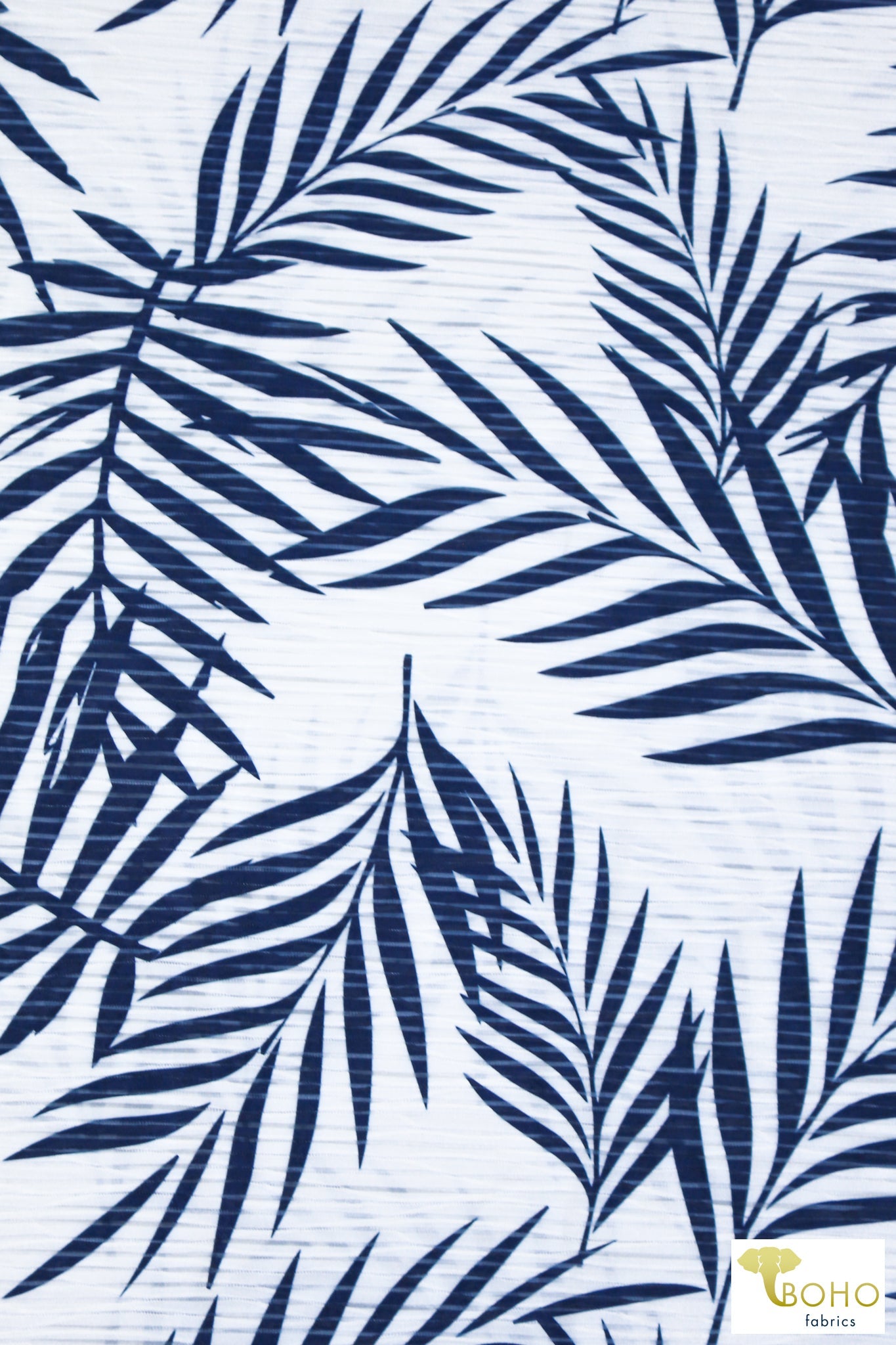 Navy Palms, Burnout Jersey Knit. JER-P-108-BLU - Boho Fabrics