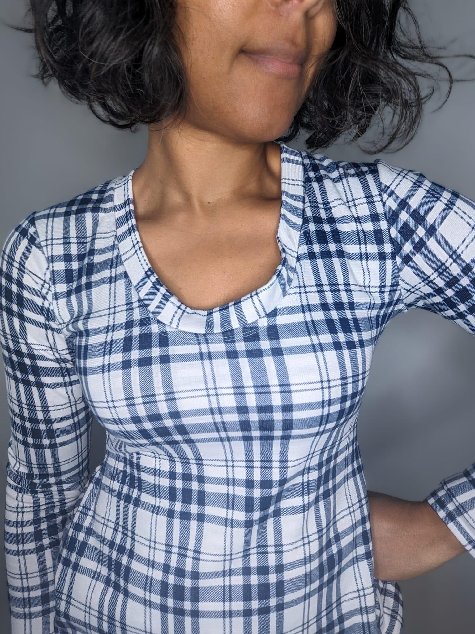 Navy Plaid, Ponte Print Knit Fabric - Boho Fabrics