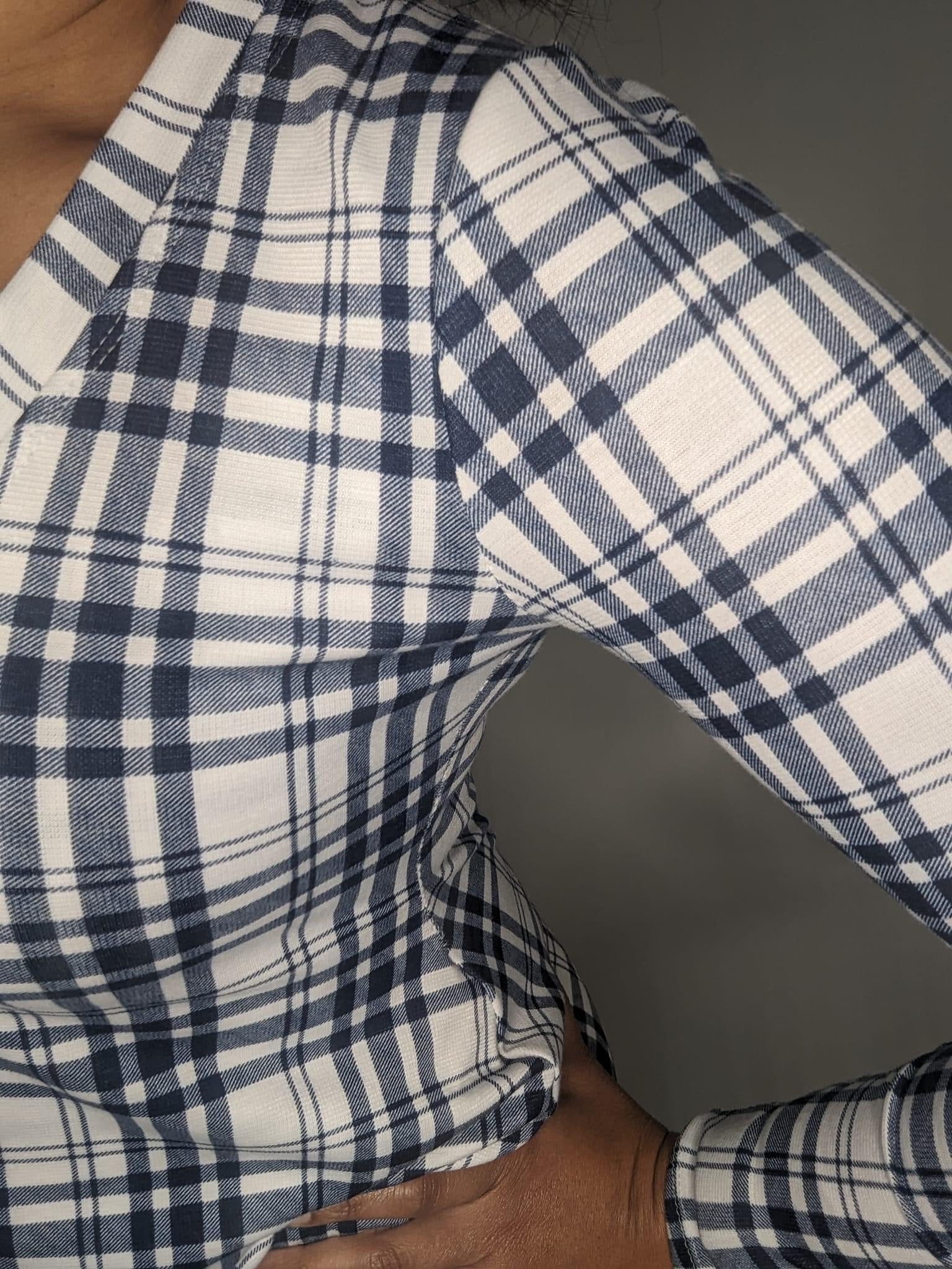 Navy Plaid, Ponte Print Knit Fabric - Boho Fabrics