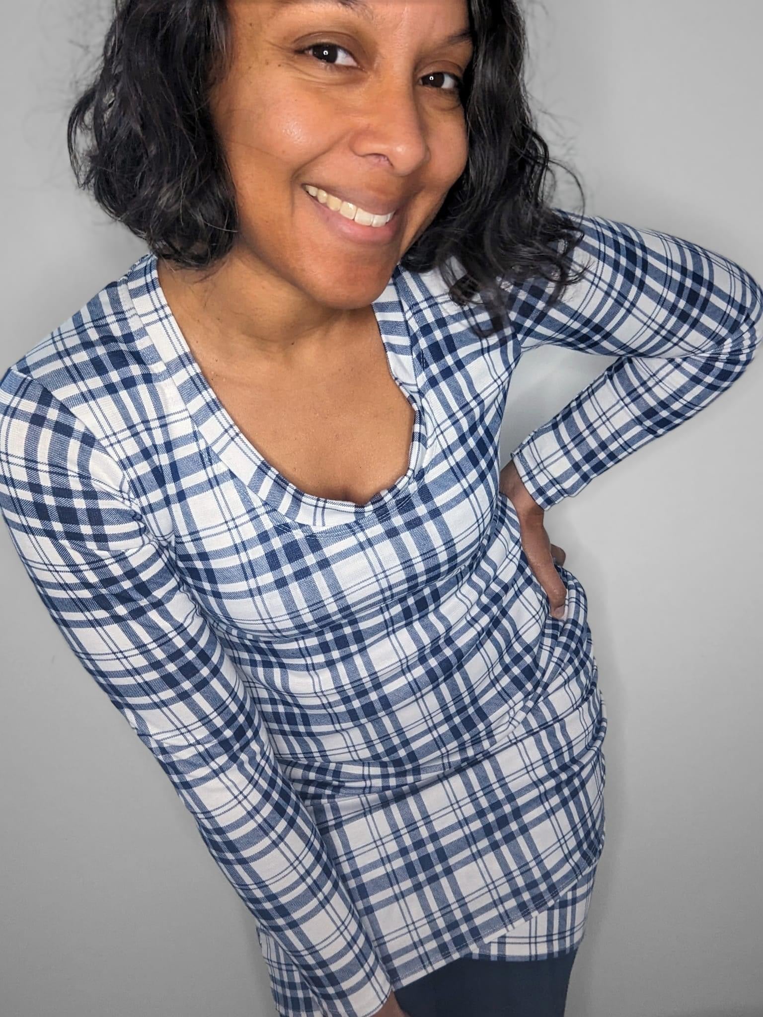 Navy Plaid, Ponte Print Knit Fabric - Boho Fabrics