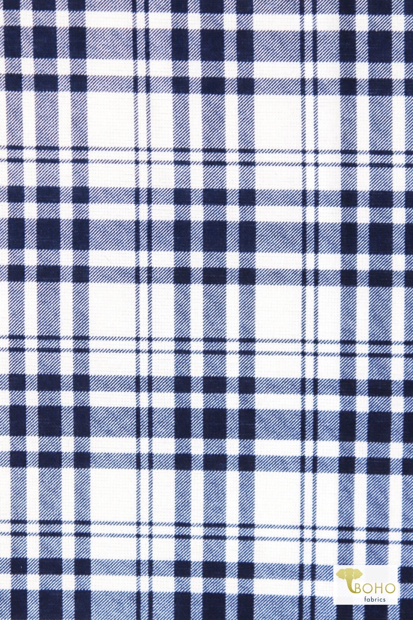 Navy Plaid, Ponte Print Knit Fabric - Boho Fabrics