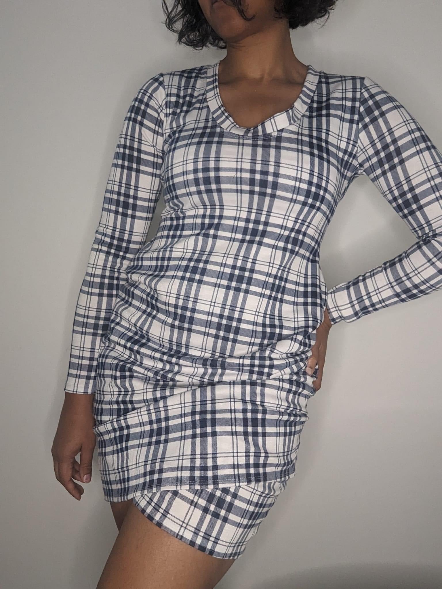 Navy Plaid, Ponte Print Knit Fabric - Boho Fabrics