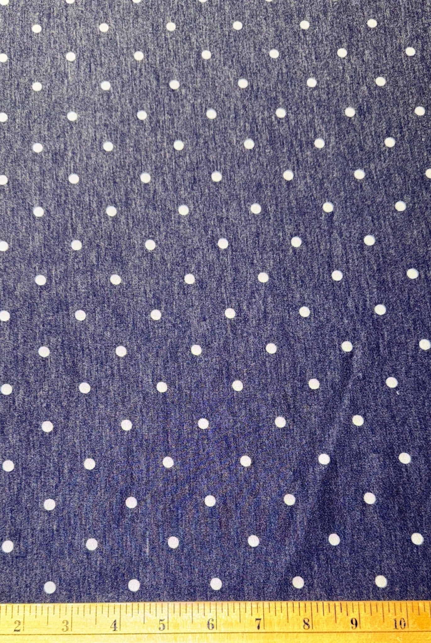 Navy Polka Dots, French Terry Knit Fabric - Boho Fabrics - French Terry Prints, Knit Fabric
