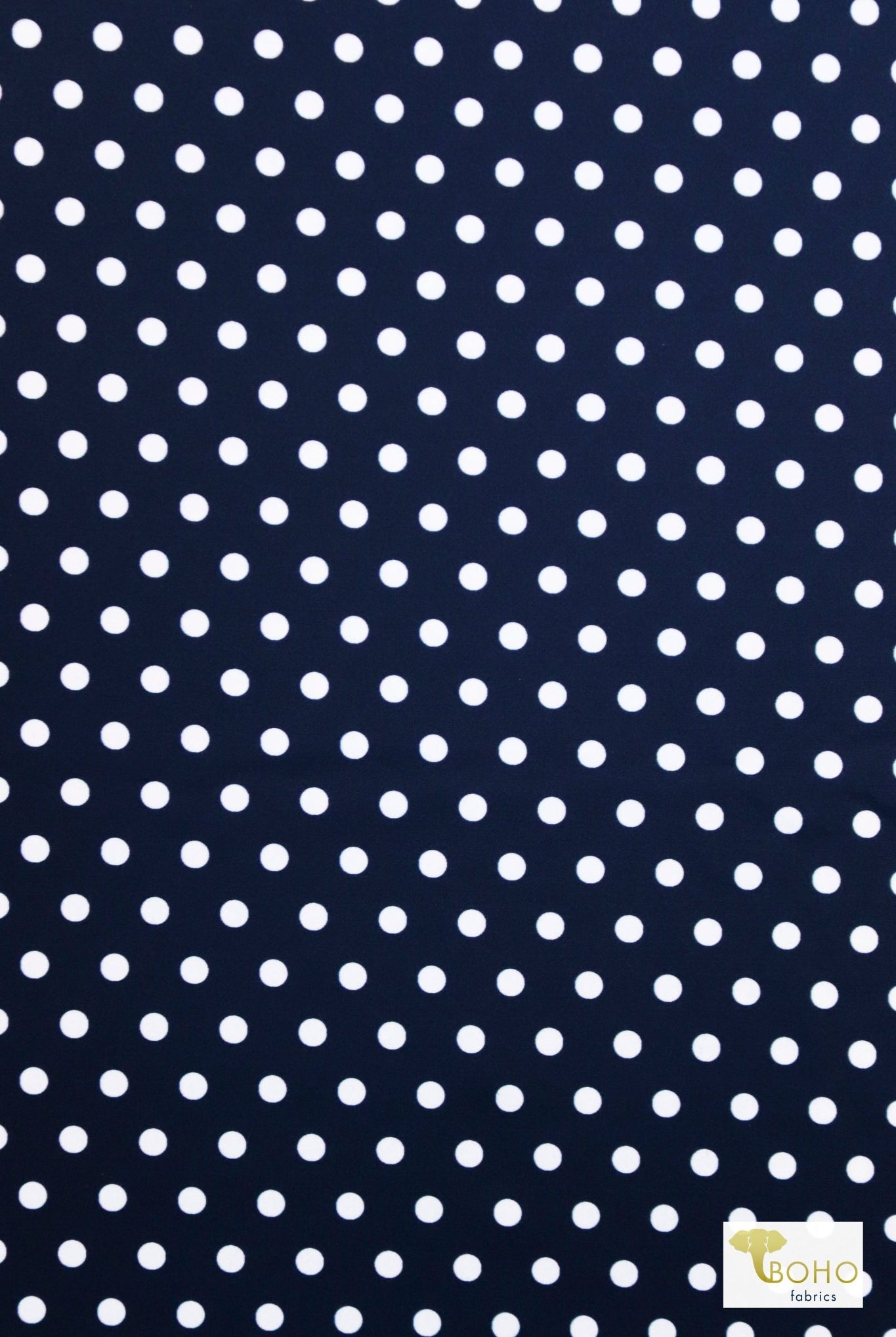 Navy Polka Dots, Swim Print Knit Fabric - Boho Fabrics