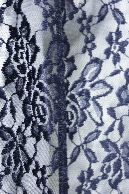 Navy Rosebuds. Stretch Lace. SL-102-BLU. - Boho Fabrics