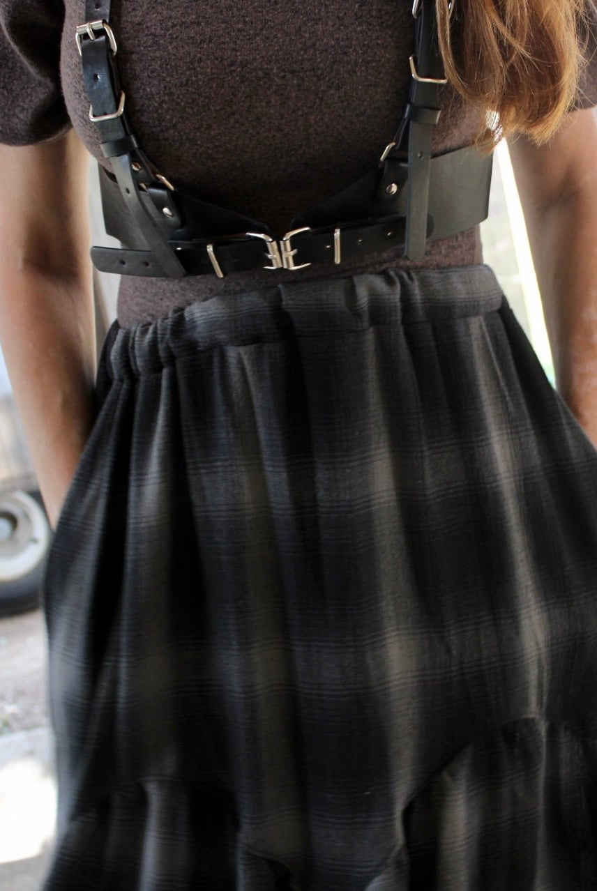 Navy Shadow Plaid, Gauze Woven Fabric - Boho Fabrics - Gauze, Woven