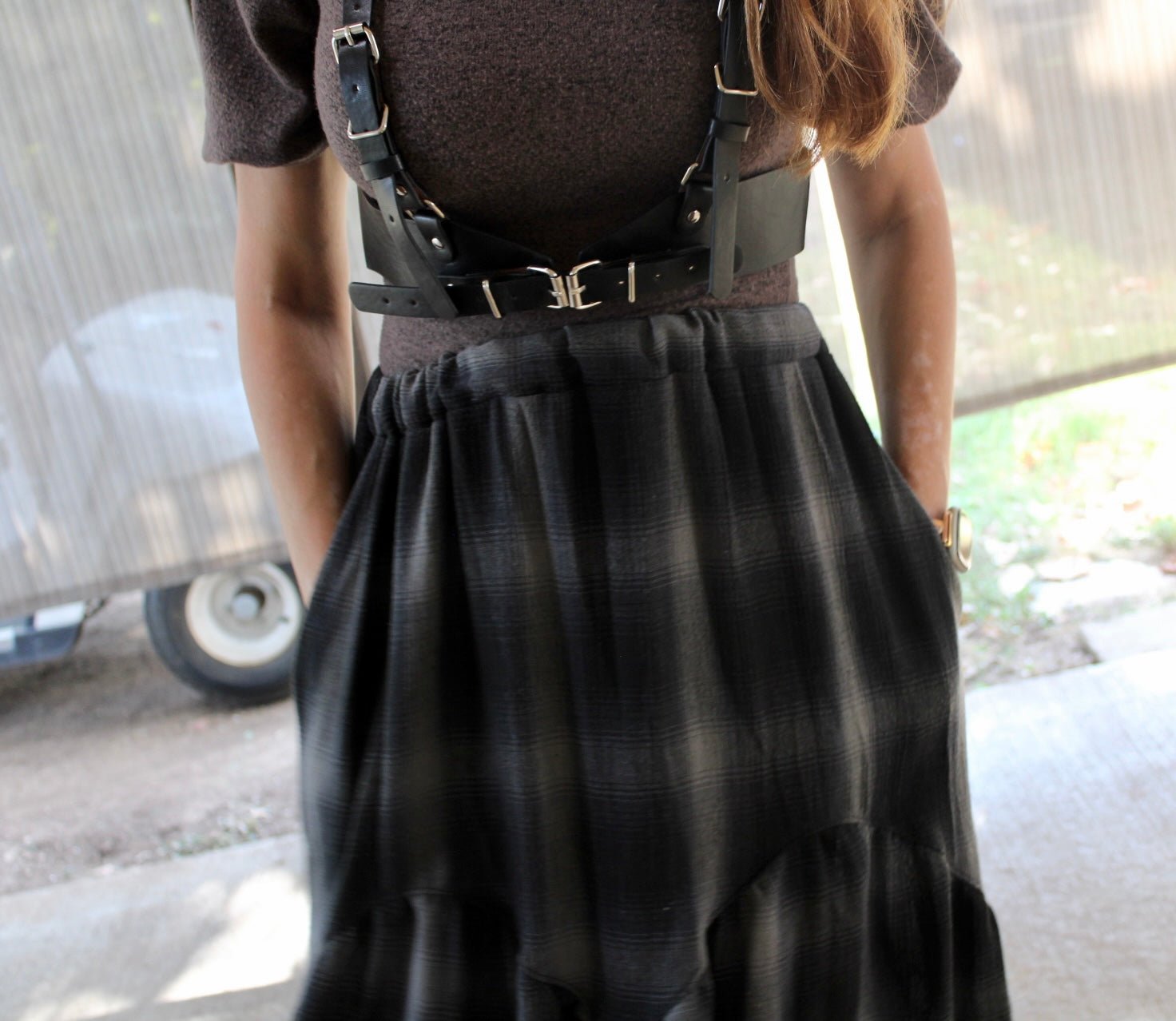 Navy Shadow Plaid, Gauze Woven Fabric - Boho Fabrics - Gauze, Woven