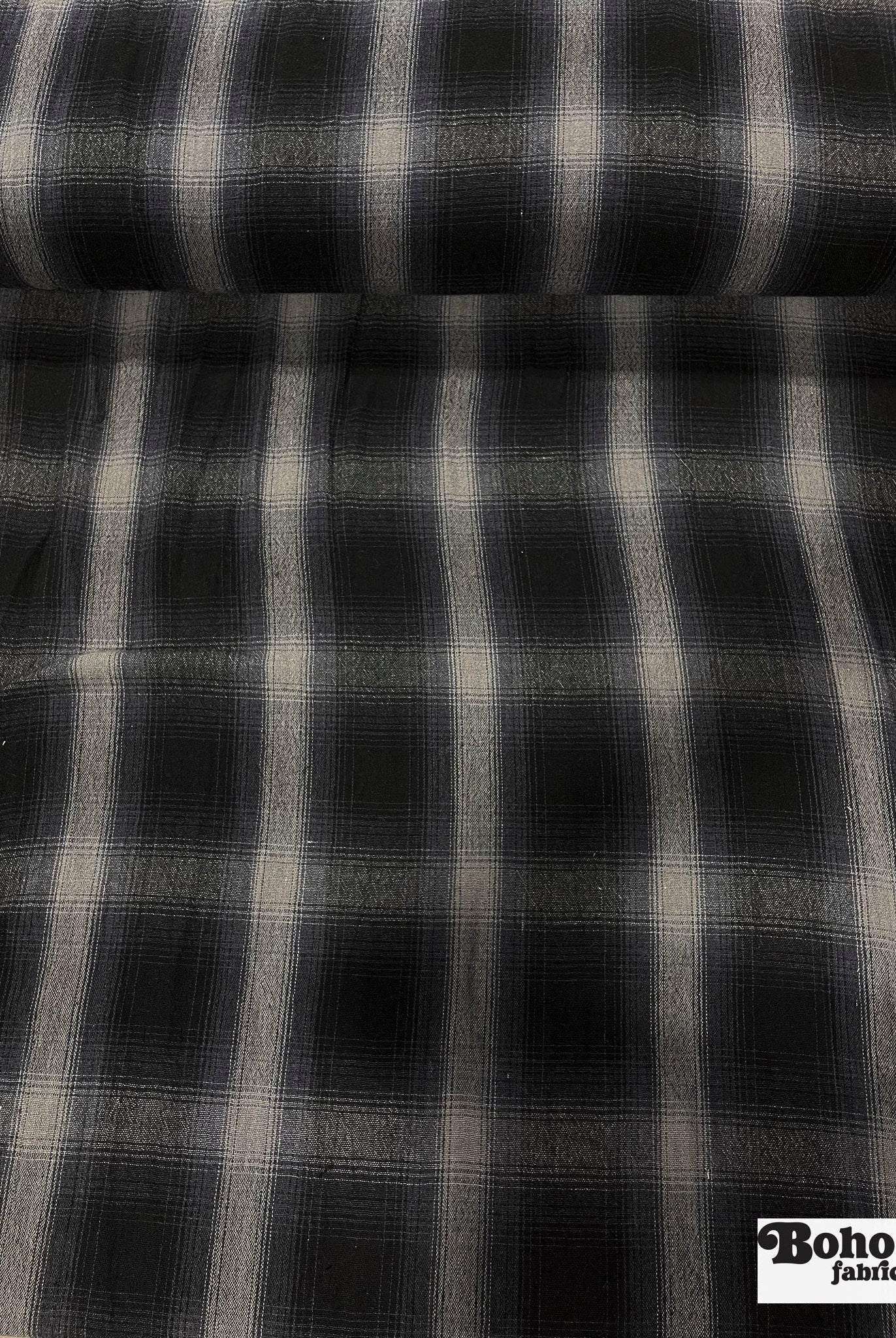 Navy Shadow Plaid, Gauze Woven Fabric - Boho Fabrics - Gauze, Woven