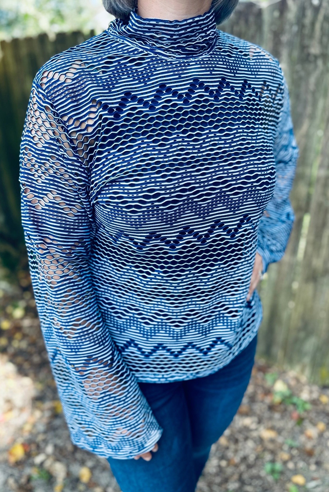 Navy Waves, Stretch Lace Fabric - Boho Fabrics - Stretch Lace Fabric