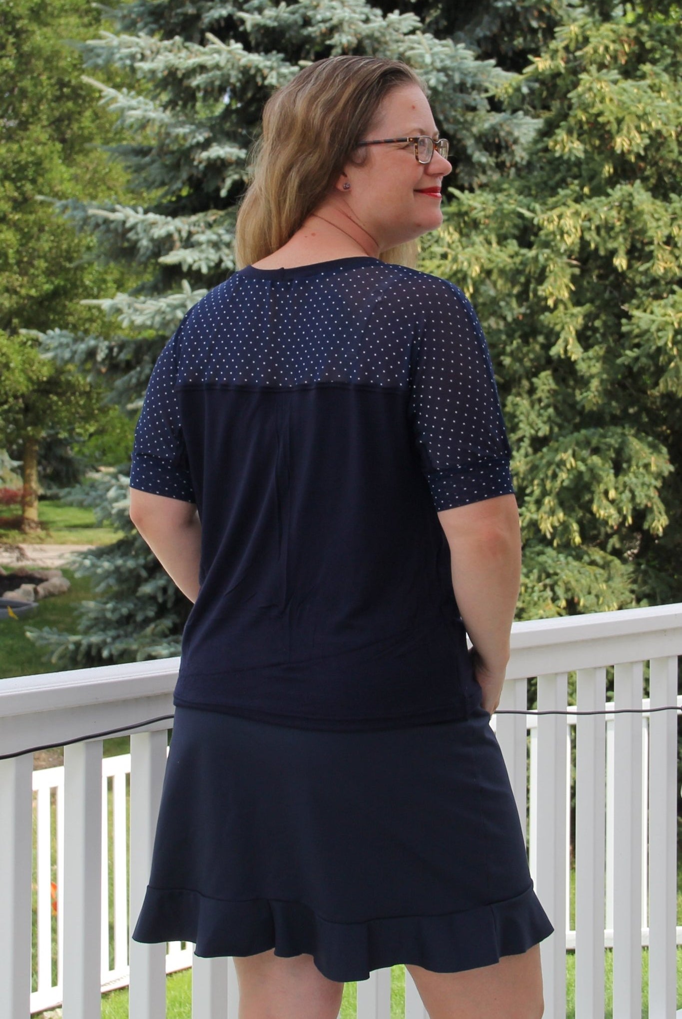 Navy & White Polka Dots, Stretch Mesh Printed Fabric. - Boho Fabrics - Stretch Mesh
