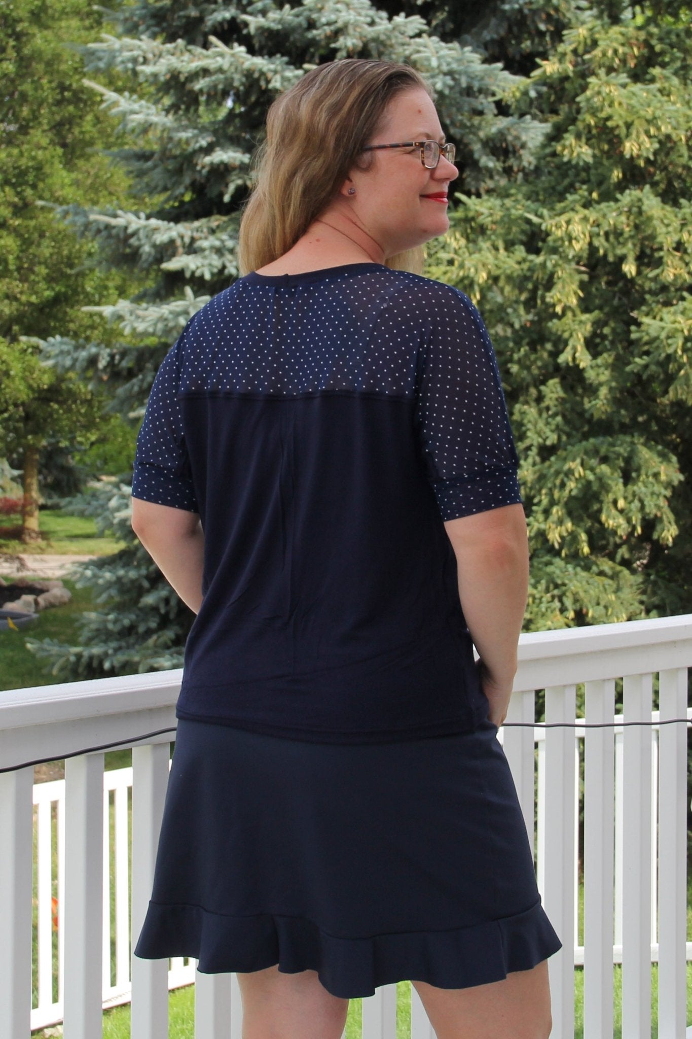 Navy & White Polka Dots, Stretch Mesh Printed Fabric. - Boho Fabrics - Stretch Mesh