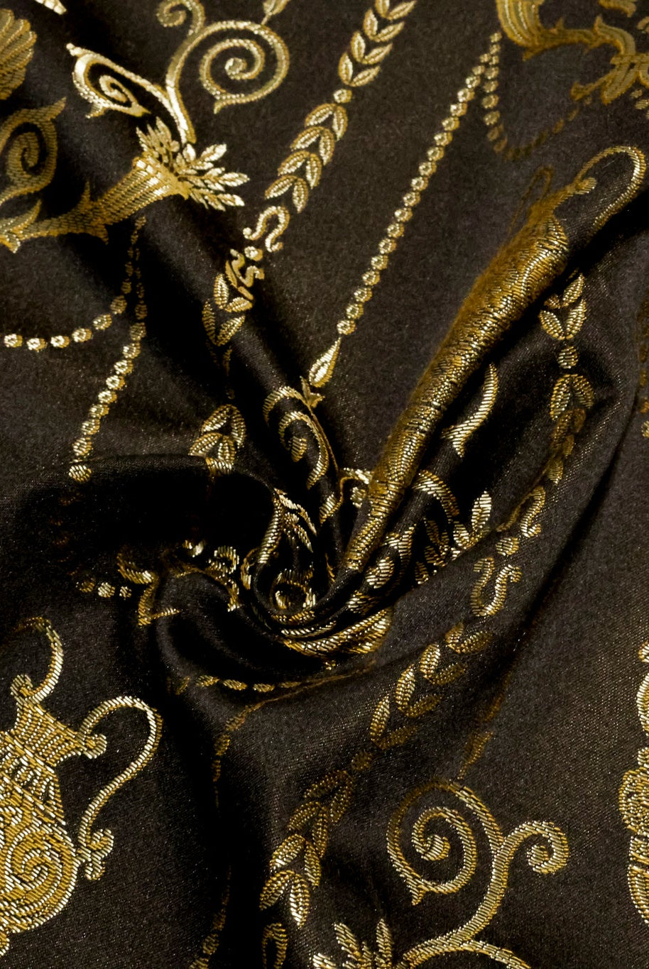 Neoclassical Black & Gold Jacquard Woven Fabric - Boho Fabrics - Jacquard, Woven