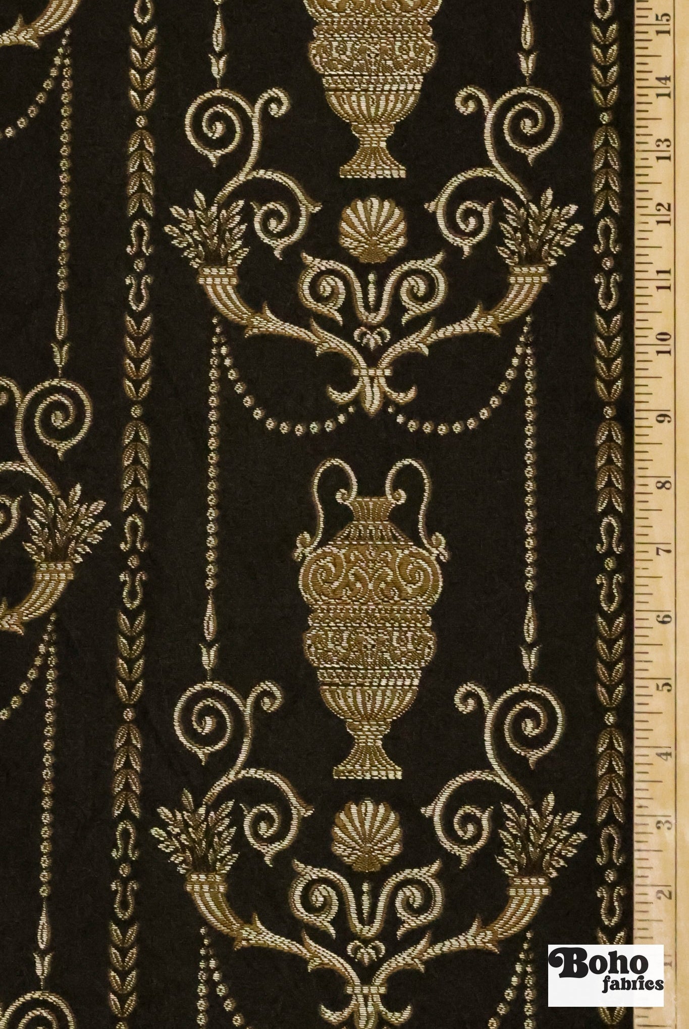 Neoclassical Black & Gold Jacquard Woven Fabric - Boho Fabrics - Jacquard, Woven