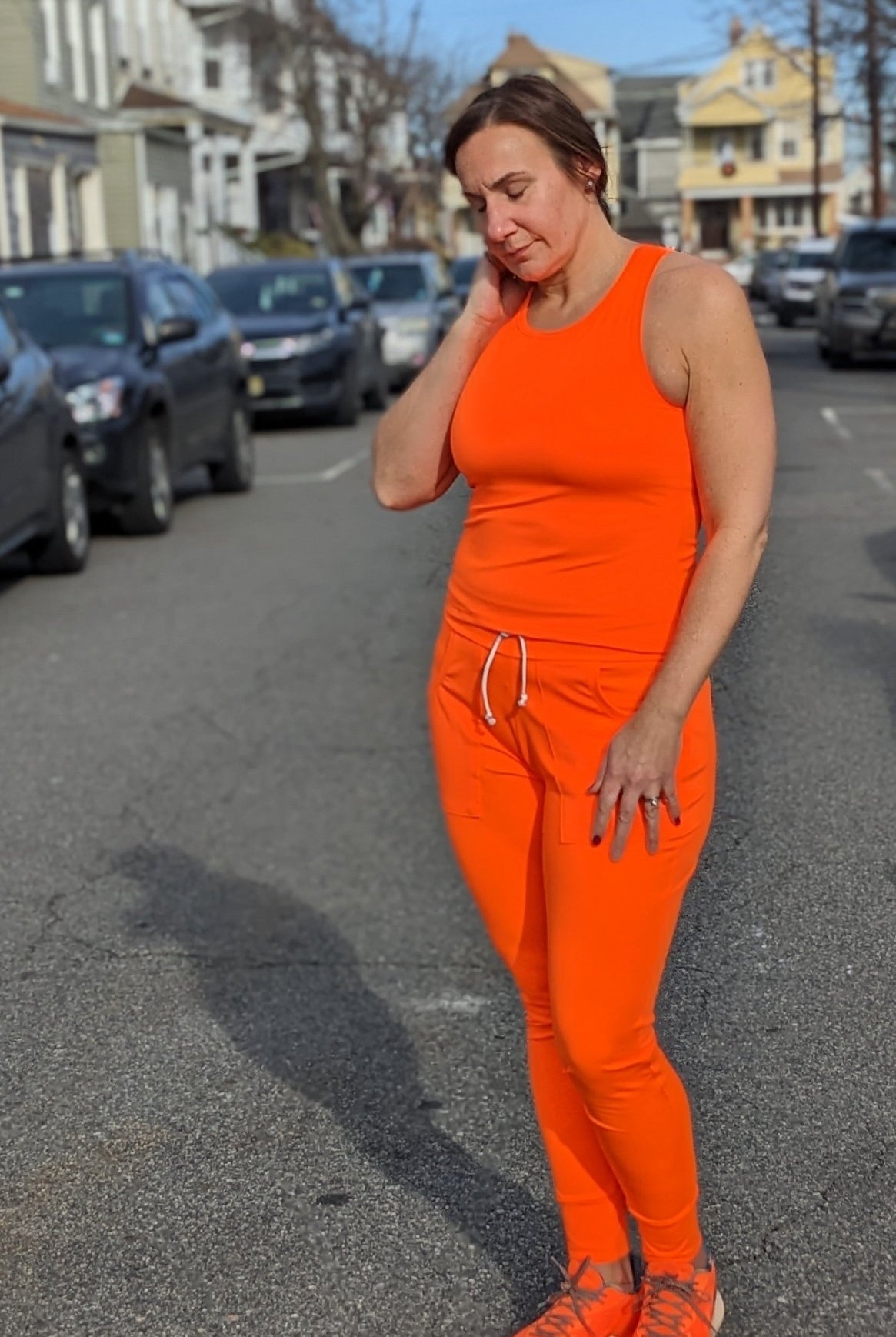 Neon Orange, Brushed Athletic Knit - Boho Fabrics