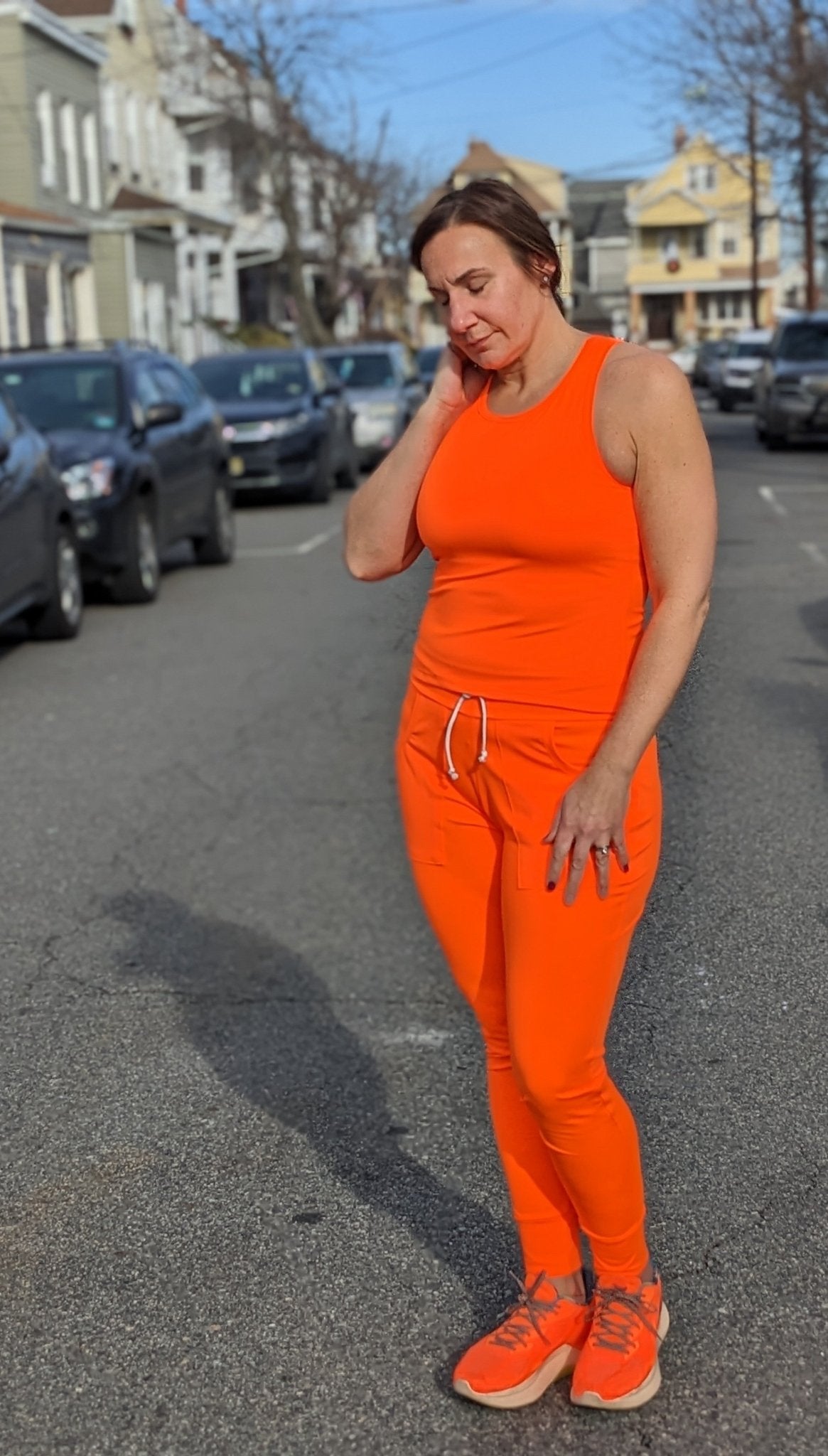 Neon Orange, Brushed Athletic Knit - Boho Fabrics